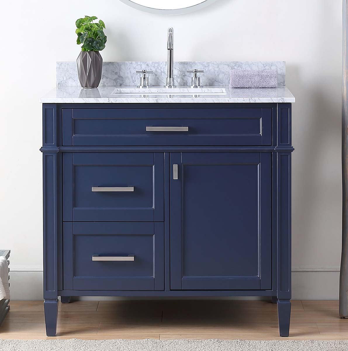 Chans Furniture QT-1808-V36NB 36 Inch Durand Modern Navy Blue Bathroom Sink Vanity with Stone Counter Top