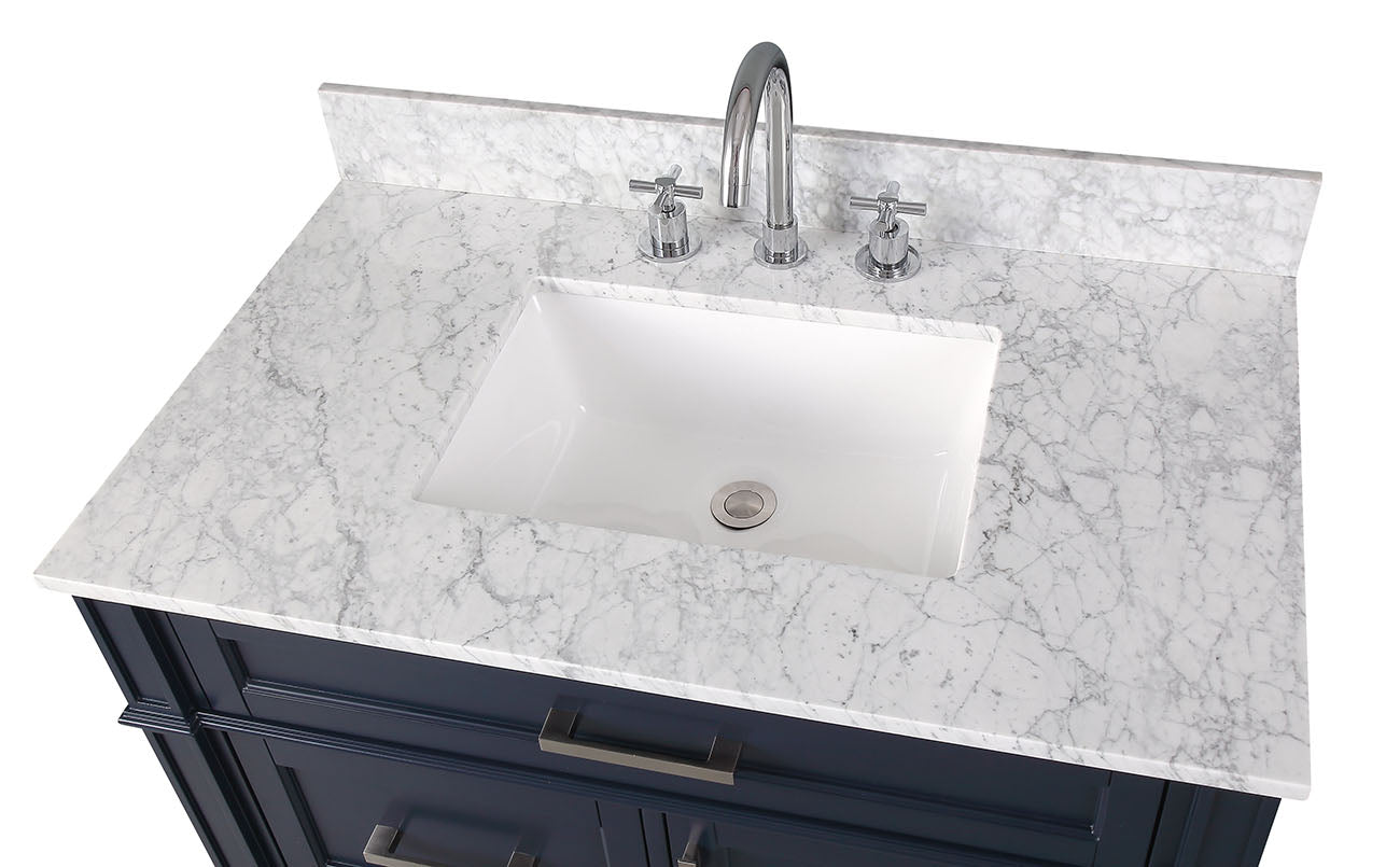Chans Furniture QT-1808-V36NB 36 Inch Durand Modern Navy Blue Bathroom Sink Vanity with Stone Counter Top