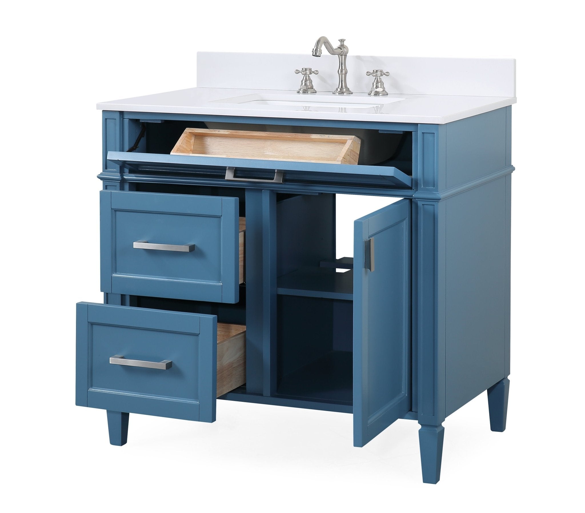 Chans Furniture QT-1808-V36TB 36'' Tennant Brand Durand Modern Teal Blue Bathroom Sink Vanity