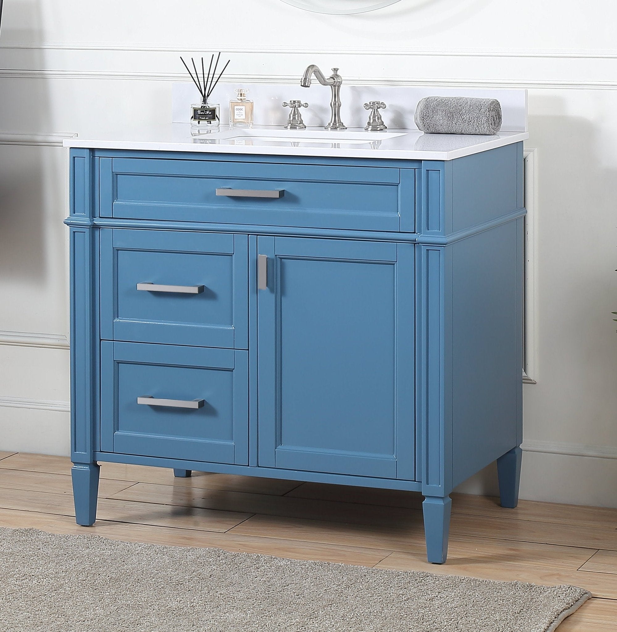 Chans Furniture QT-1808-V36TB 36'' Tennant Brand Durand Modern Teal Blue Bathroom Sink Vanity