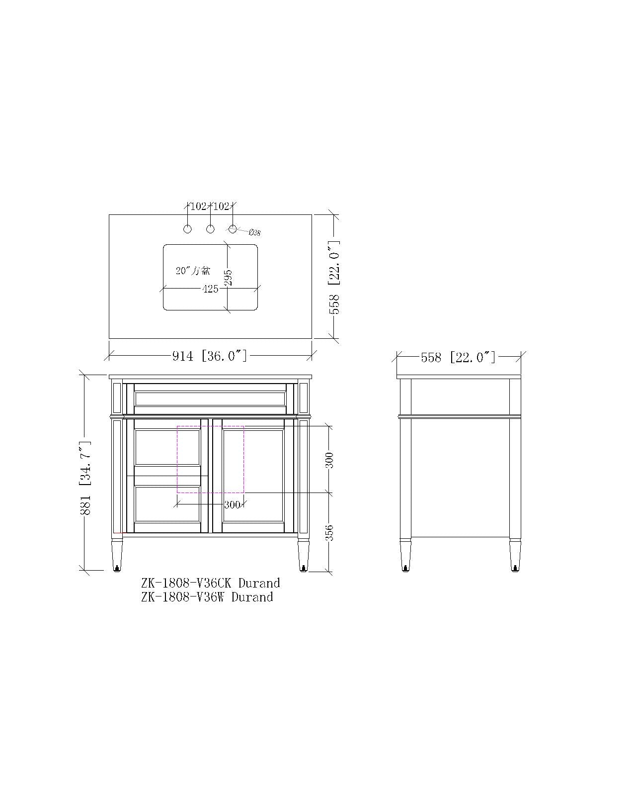 Chans Furniture QT-1808-V36TB 36'' Tennant Brand Durand Modern Teal Blue Bathroom Sink Vanity