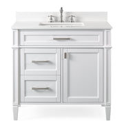 Chans Furniture QT-1808-V36W 36 Inch Durand Modern White Bathroom Sink Vanity with Stone Counter Top