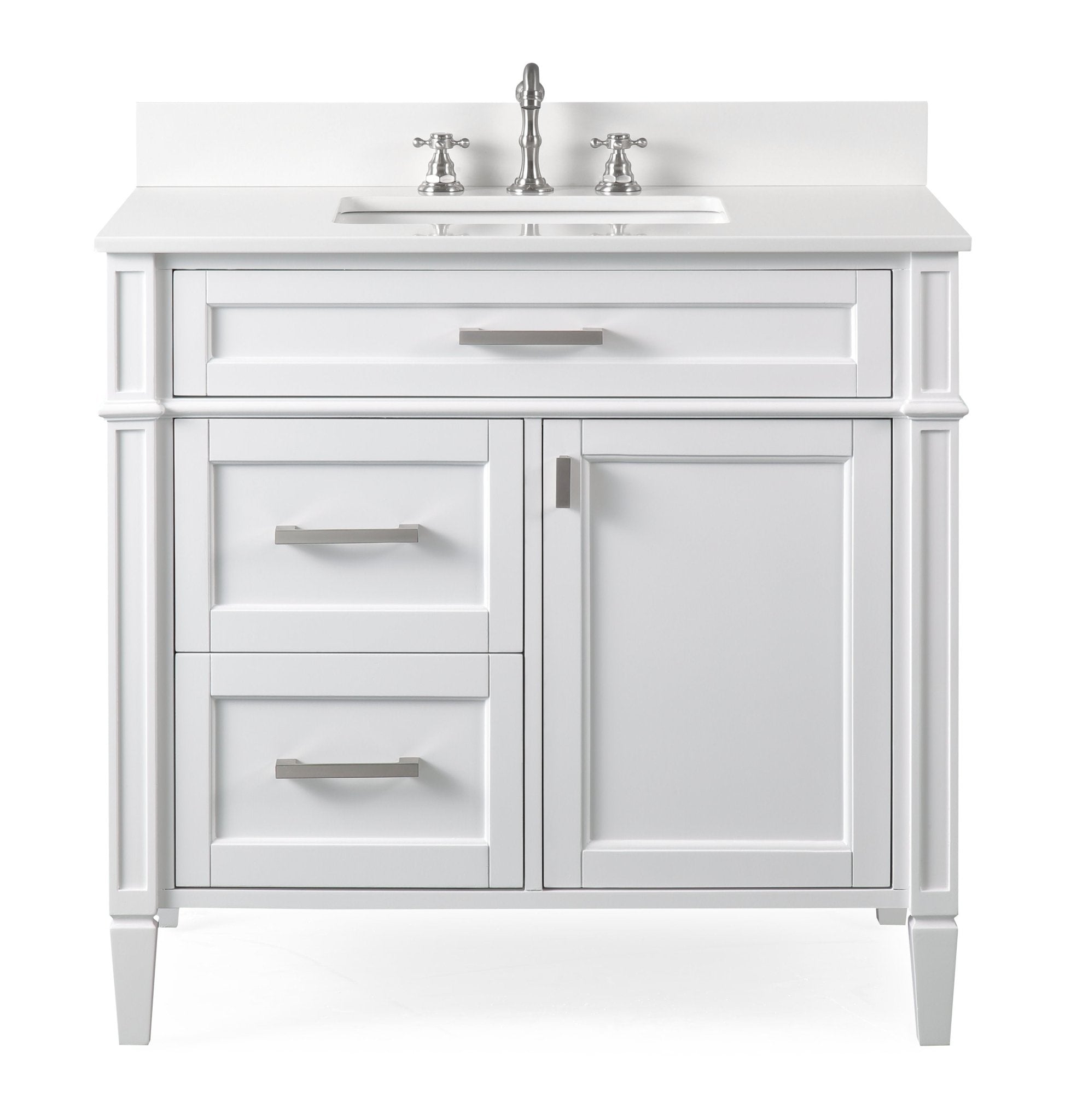 Chans Furniture QT-1808-V36W 36 Inch Durand Modern White Bathroom Sink Vanity with Stone Counter Top