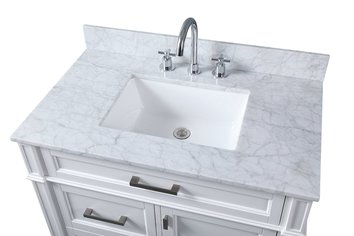 Chans Furniture QT-1808-V36W 36 Inch Durand Modern White Bathroom Sink Vanity with Stone Counter Top