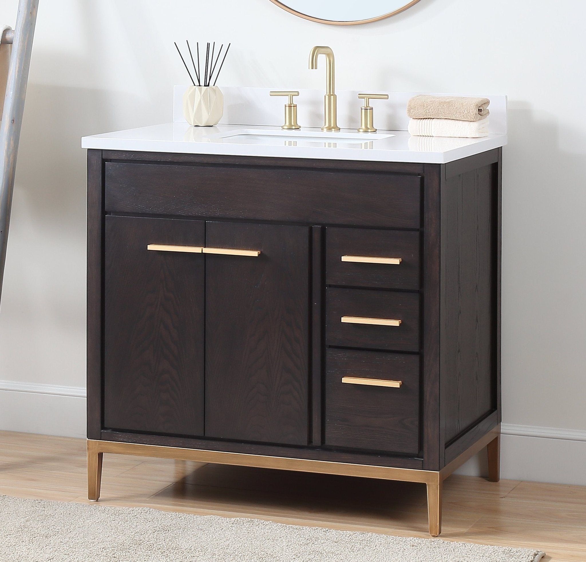 Chans Furniture TB-9838DK-V36 36"  Tennant Brand Modern Style Beatrice Bathroom Sink Vanity Wenge Finish