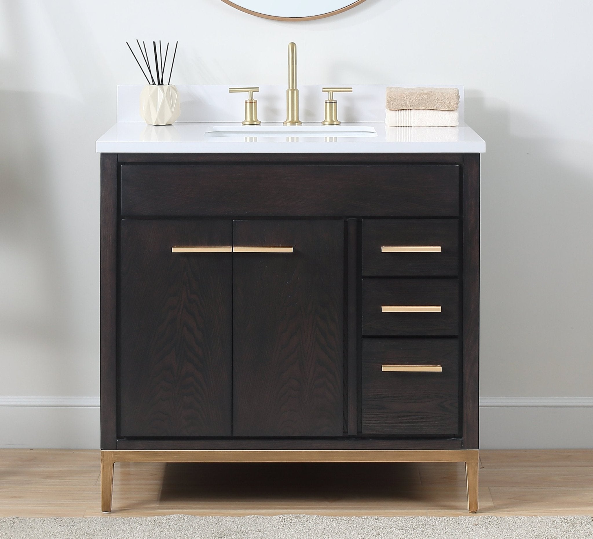 Chans Furniture TB-9838DK-V36 36"  Tennant Brand Modern Style Beatrice Bathroom Sink Vanity Wenge Finish