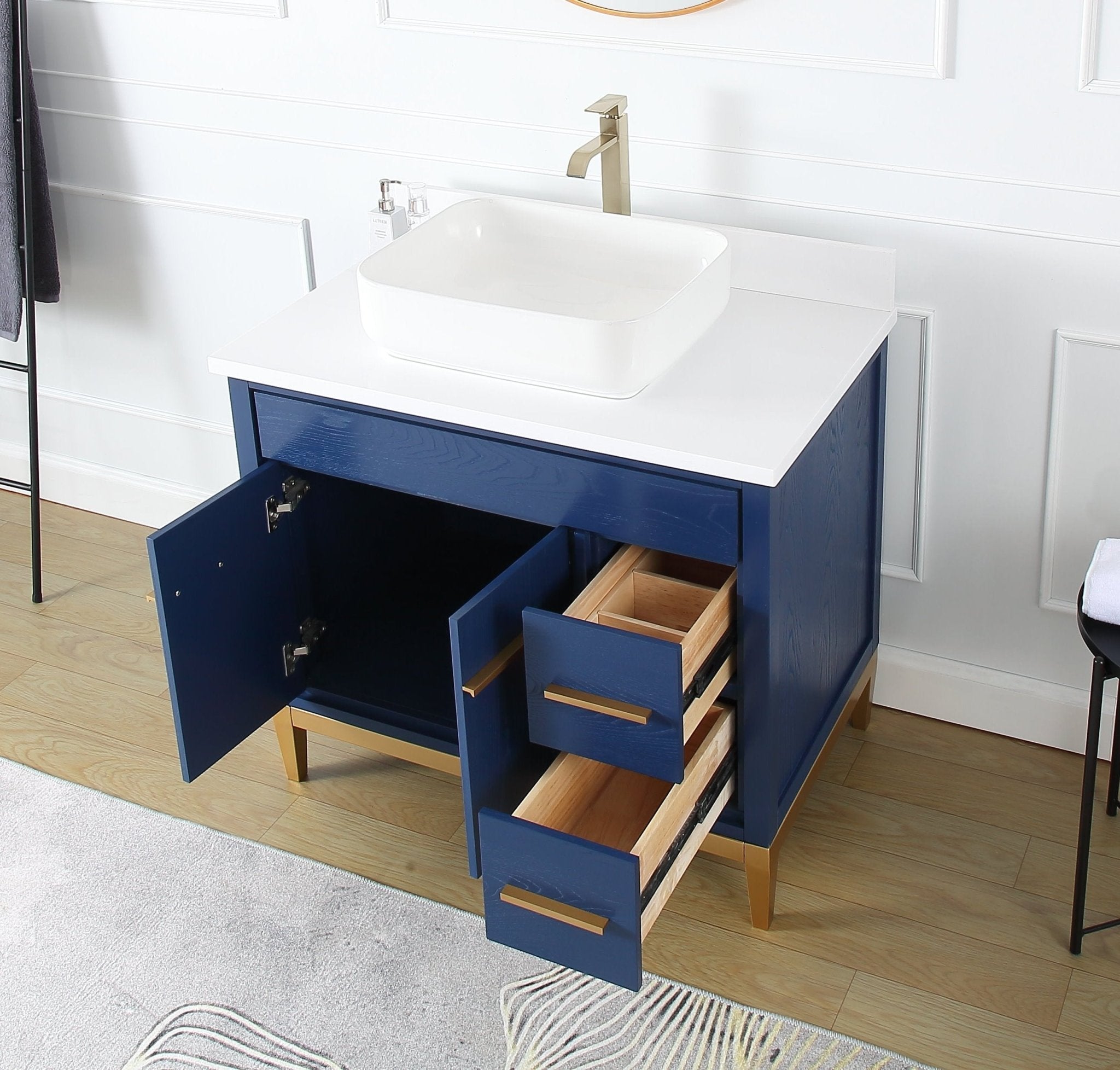 Chans Furniture 9936VB-36QT 36"  Tennant Brand Modern Style Blue Beatrice Vessel Sink Bathroom Vanity
