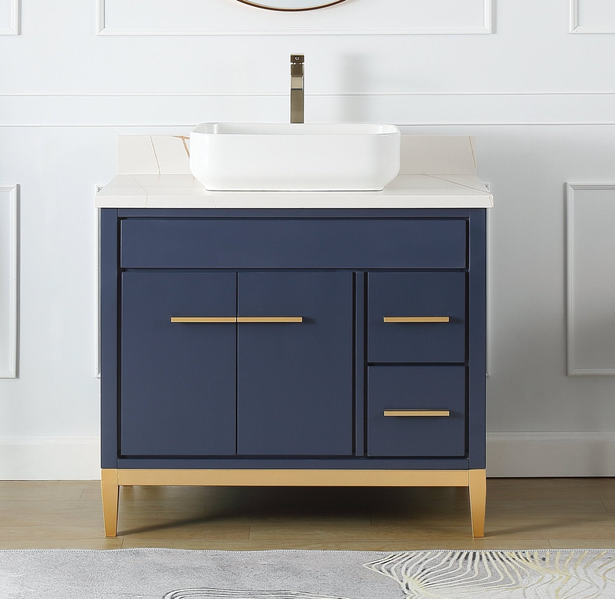 Chans Furniture TB-9936NB-36NU 36"  Tennant Brand Modern Style Navy Blue Beatrice Vessel Sink Bathroom Vanity