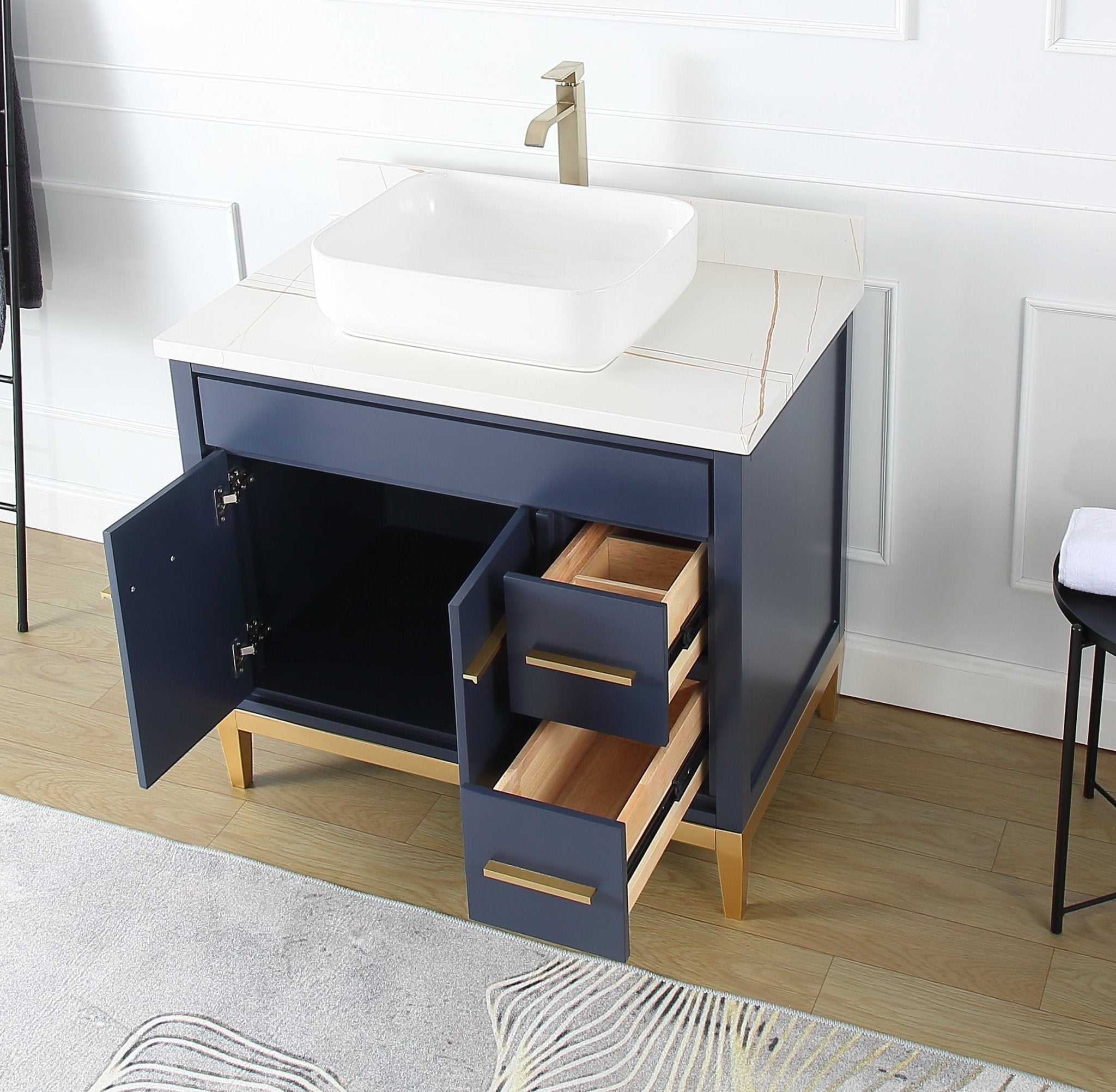 Chans Furniture TB-9936NB-36NU 36"  Tennant Brand Modern Style Navy Blue Beatrice Vessel Sink Bathroom Vanity