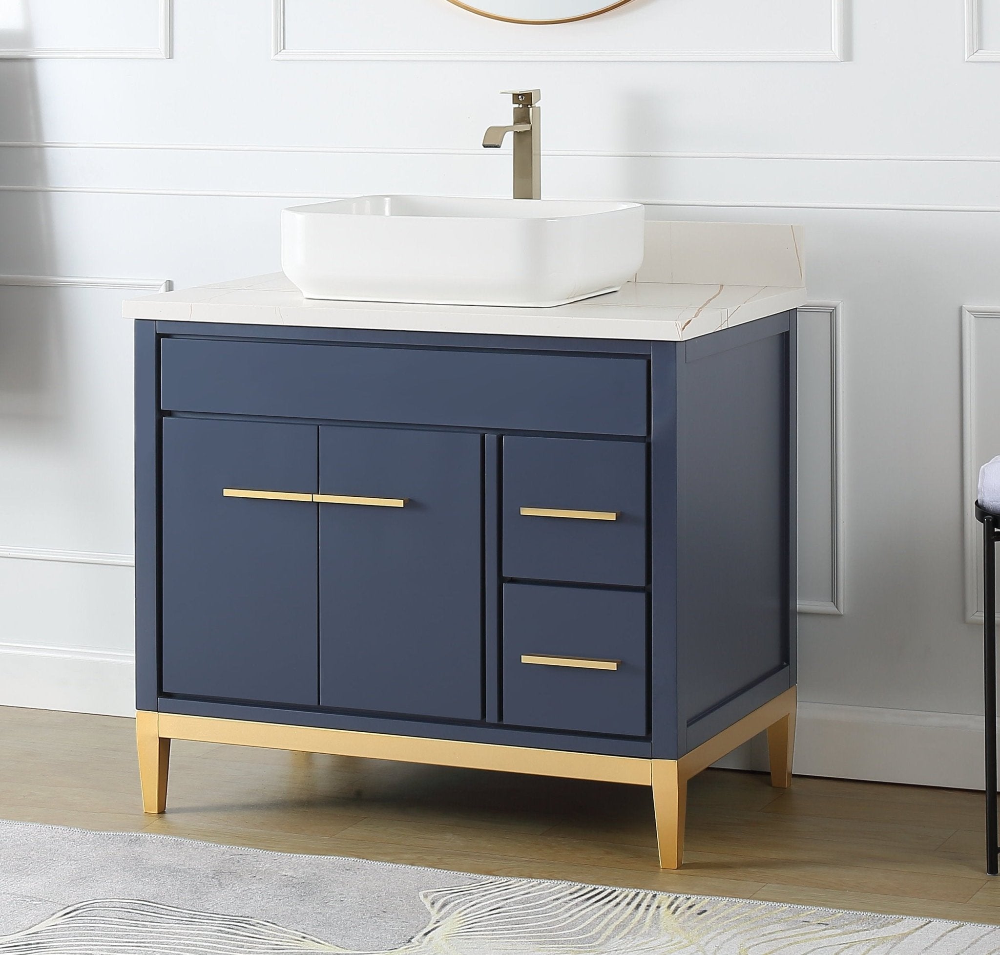 Chans Furniture TB-9936NB-36NU 36"  Tennant Brand Modern Style Navy Blue Beatrice Vessel Sink Bathroom Vanity