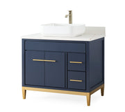 Chans Furniture TB-9936NB-36NU 36"  Tennant Brand Modern Style Navy Blue Beatrice Vessel Sink Bathroom Vanity