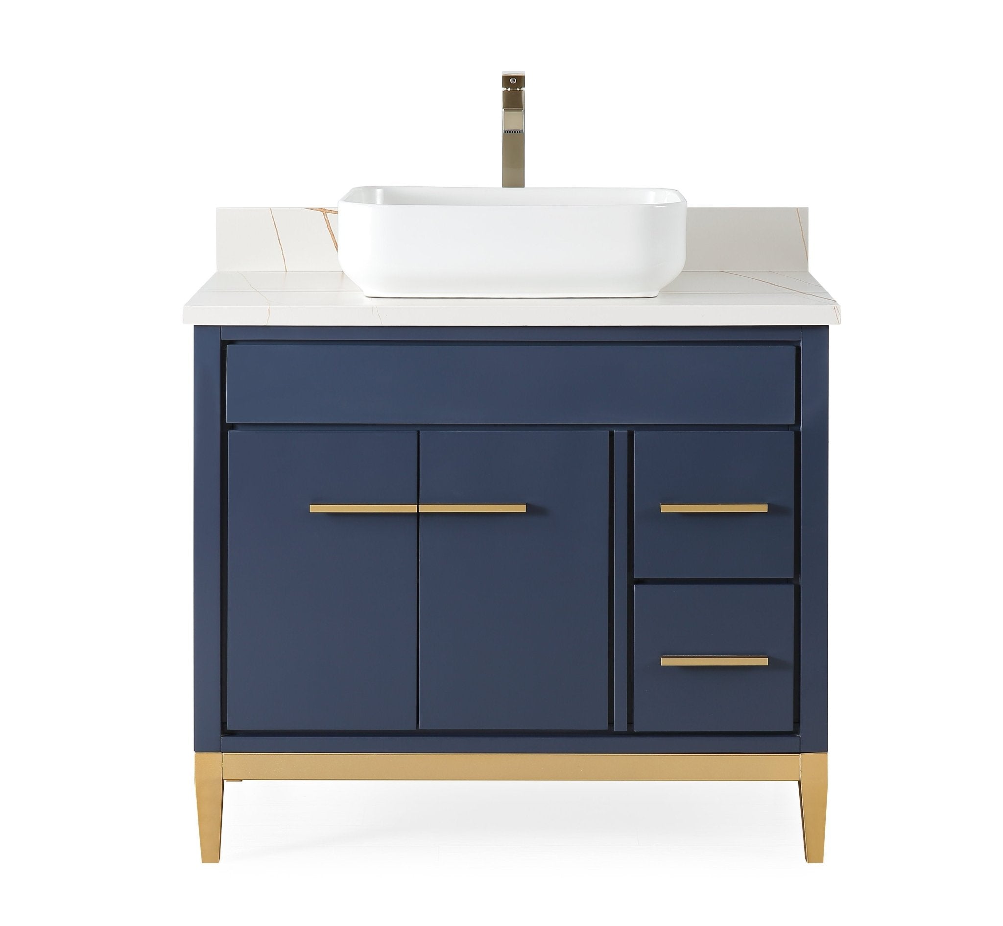 Chans Furniture TB-9936NB-36NU 36"  Tennant Brand Modern Style Navy Blue Beatrice Vessel Sink Bathroom Vanity