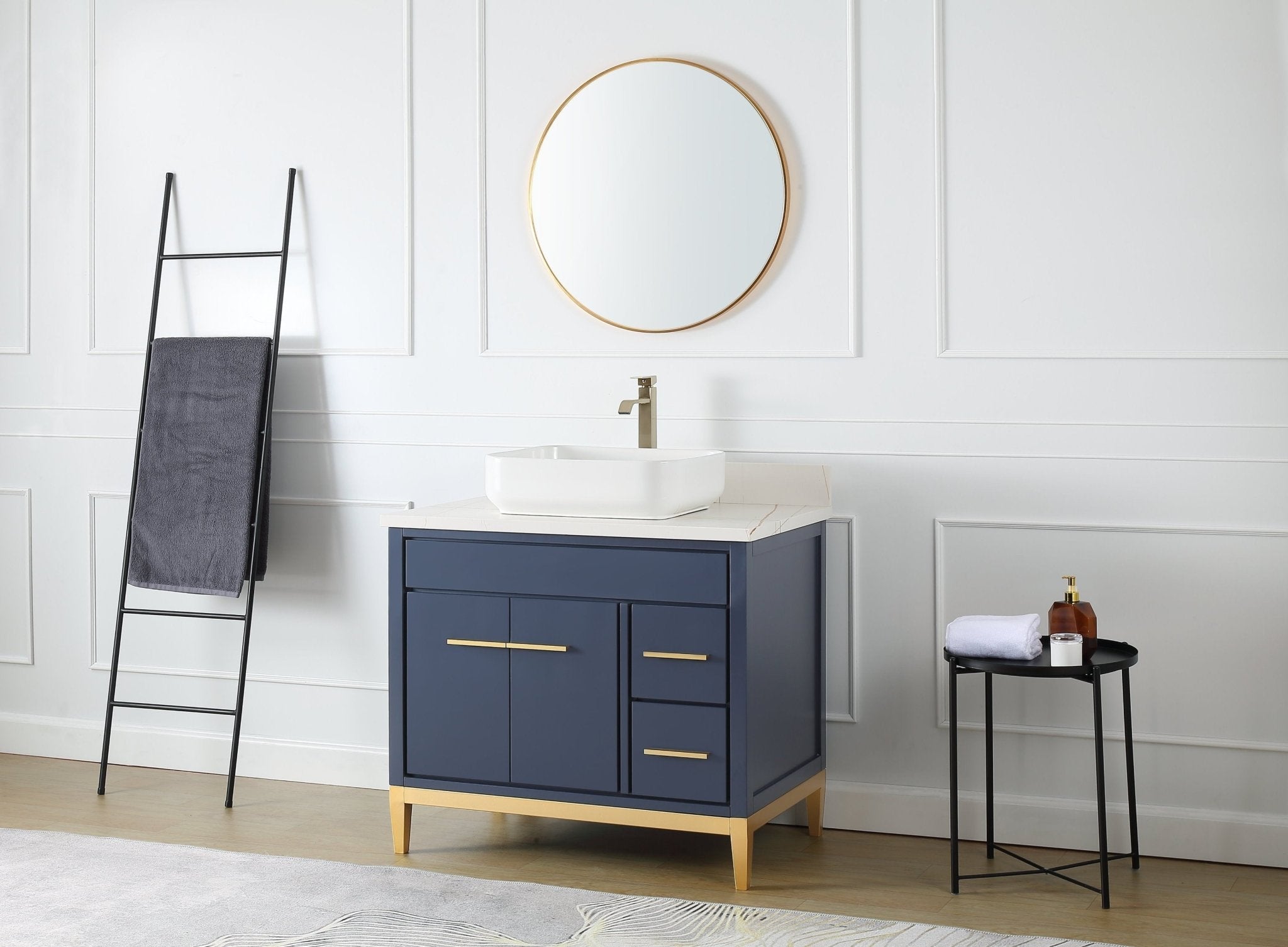 Chans Furniture TB-9936NB-36NU 36"  Tennant Brand Modern Style Navy Blue Beatrice Vessel Sink Bathroom Vanity