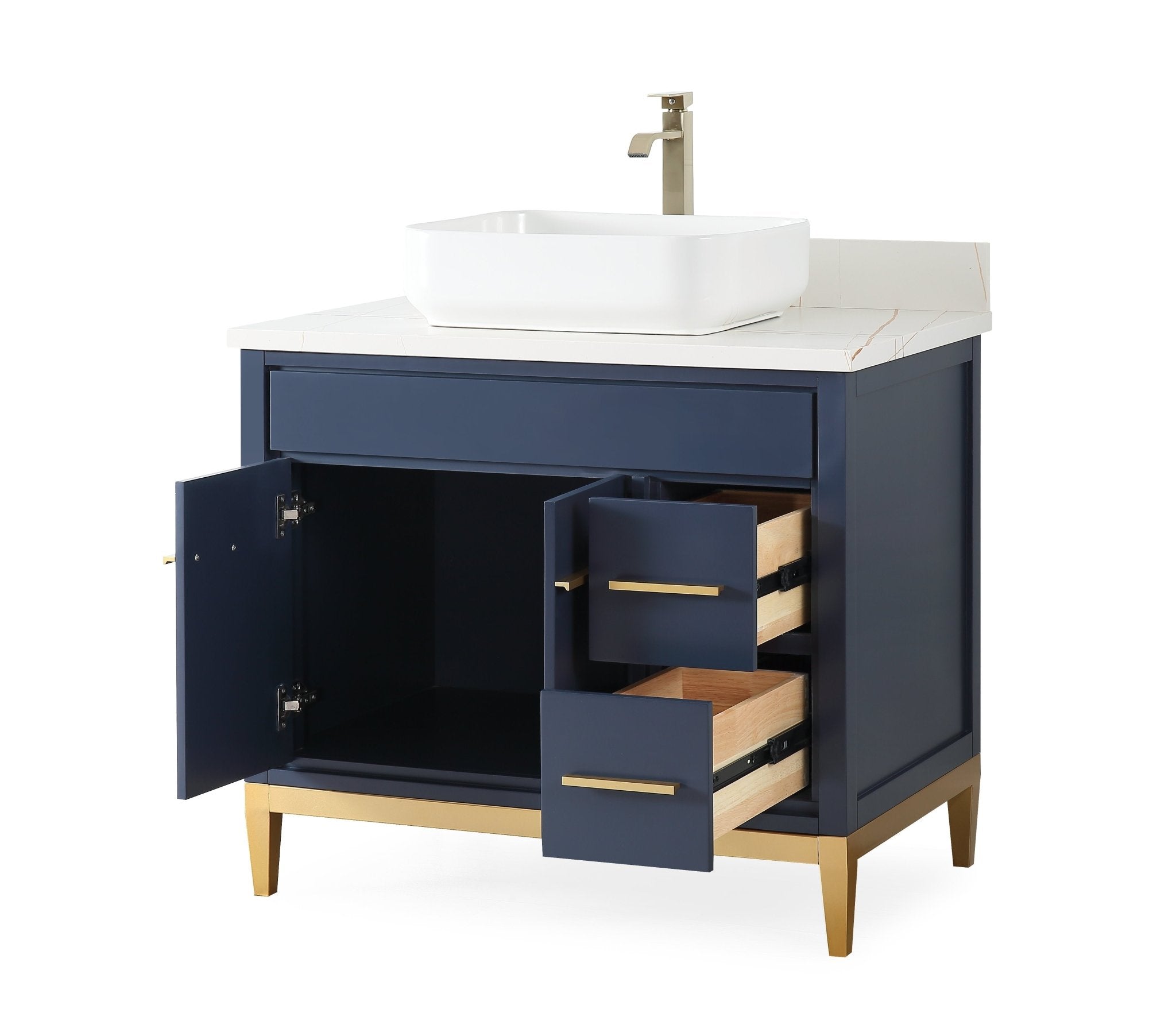 Chans Furniture TB-9936NB-36NU 36"  Tennant Brand Modern Style Navy Blue Beatrice Vessel Sink Bathroom Vanity