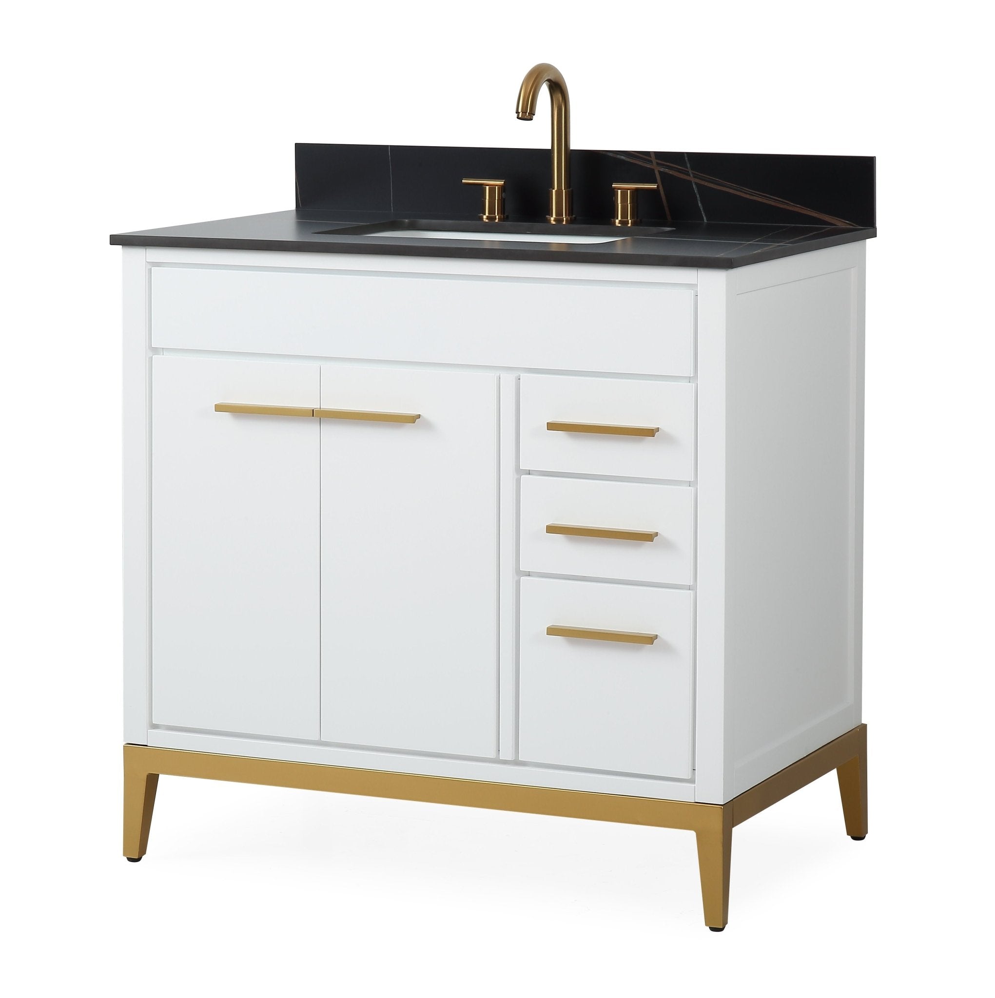 Chans Furniture TB-9777-WT36BK 36'' Tennant Brand Modern Style White Beatrice Single Sink Bathroom Vanity