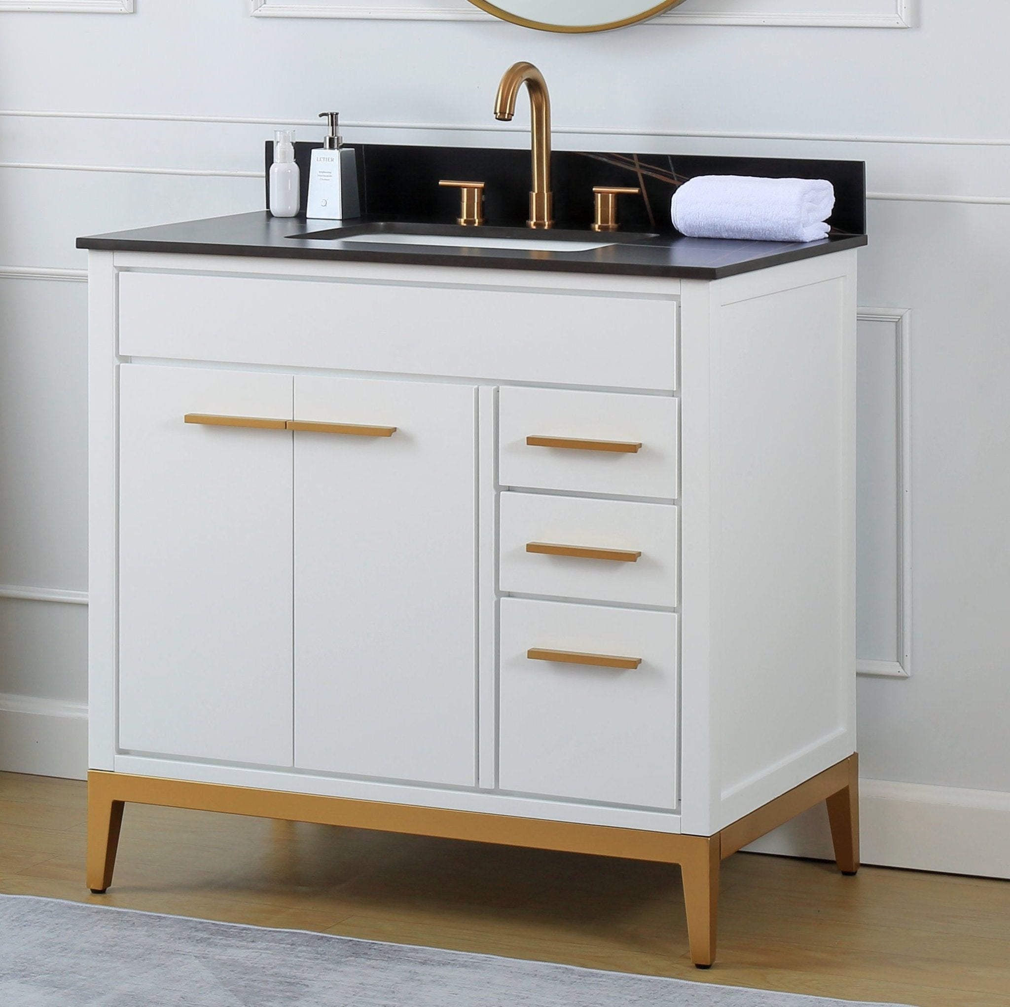Chans Furniture TB-9777-WT36BK 36'' Tennant Brand Modern Style White Beatrice Single Sink Bathroom Vanity