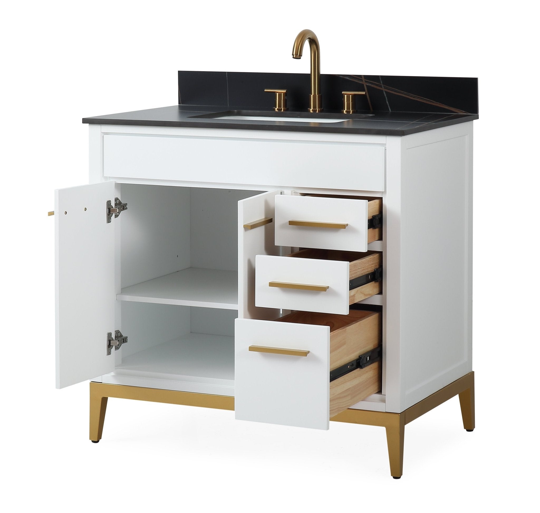 Chans Furniture TB-9777-WT36BK 36'' Tennant Brand Modern Style White Beatrice Single Sink Bathroom Vanity