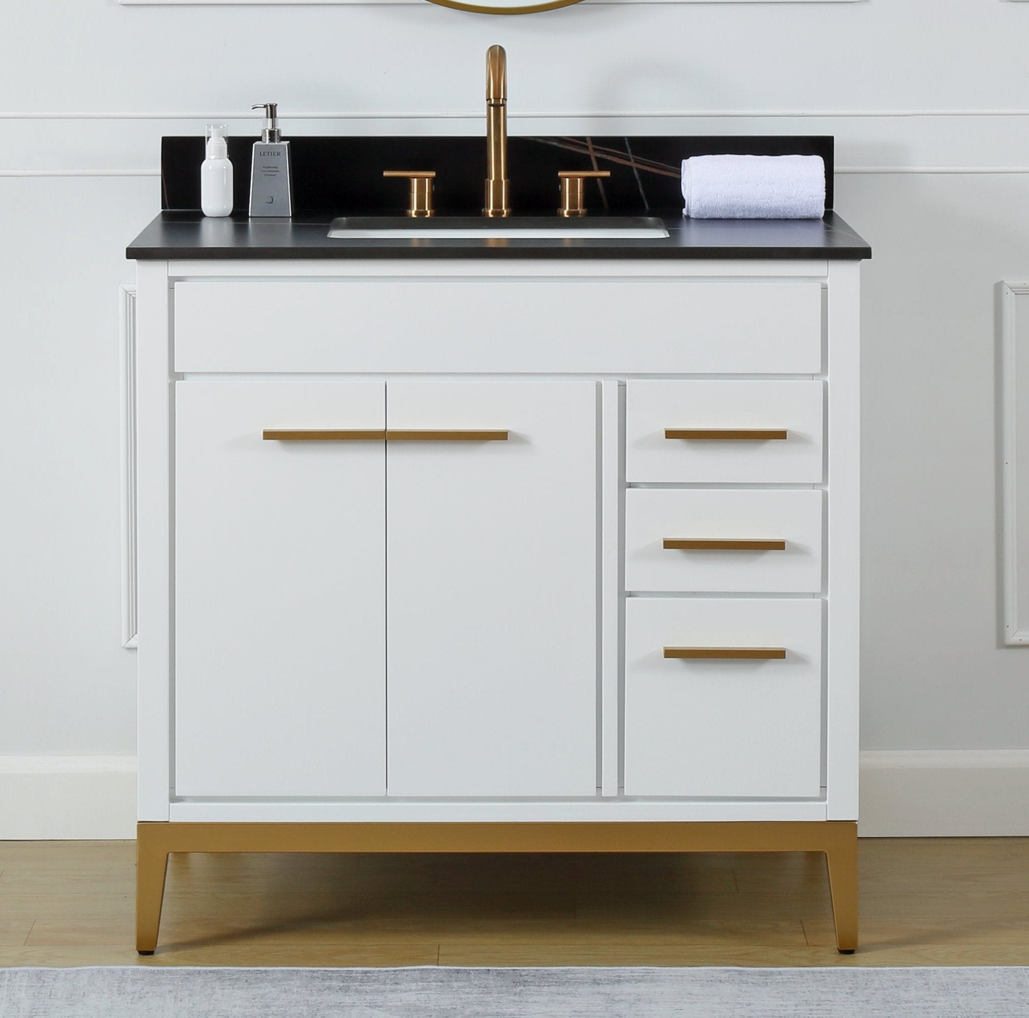 Chans Furniture TB-9777-WT36BK 36'' Tennant Brand Modern Style White Beatrice Single Sink Bathroom Vanity