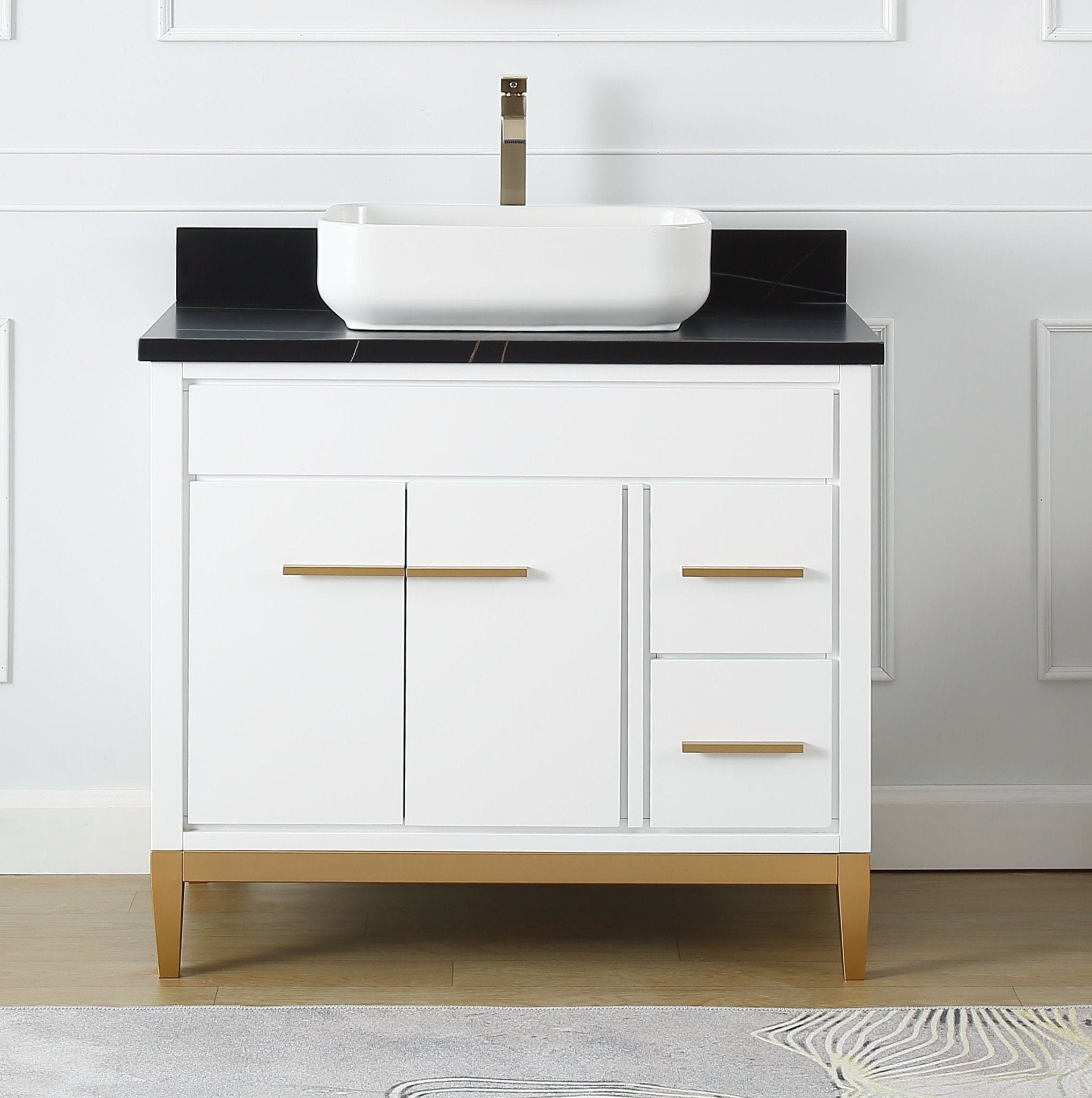 Chans Furniture TB-9936WT-36BK 36"  Tennant Brand Modern Style White Beatrice Vessel Sink Bathroom Vanity