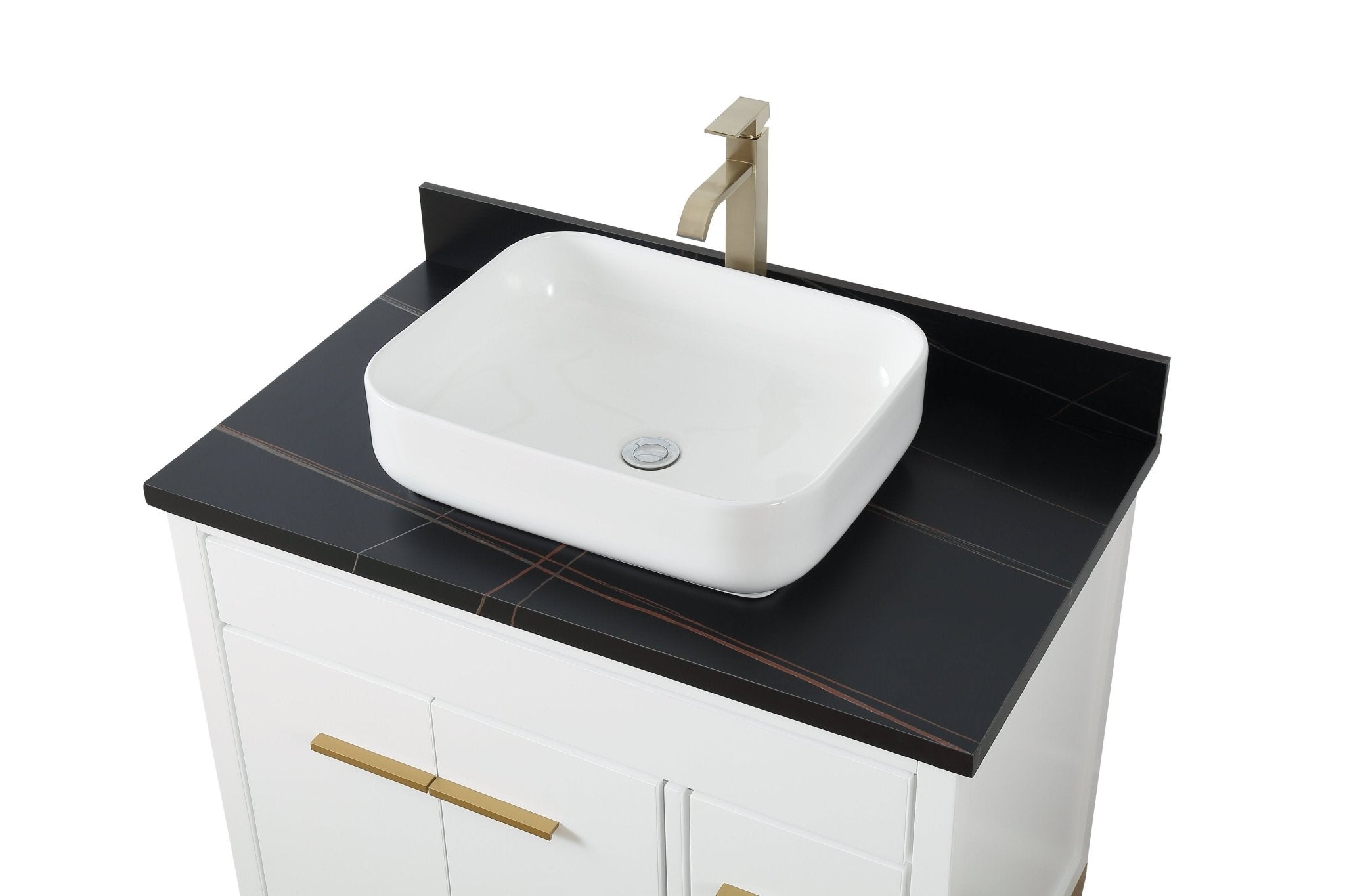 Chans Furniture TB-9936WT-36BK 36"  Tennant Brand Modern Style White Beatrice Vessel Sink Bathroom Vanity