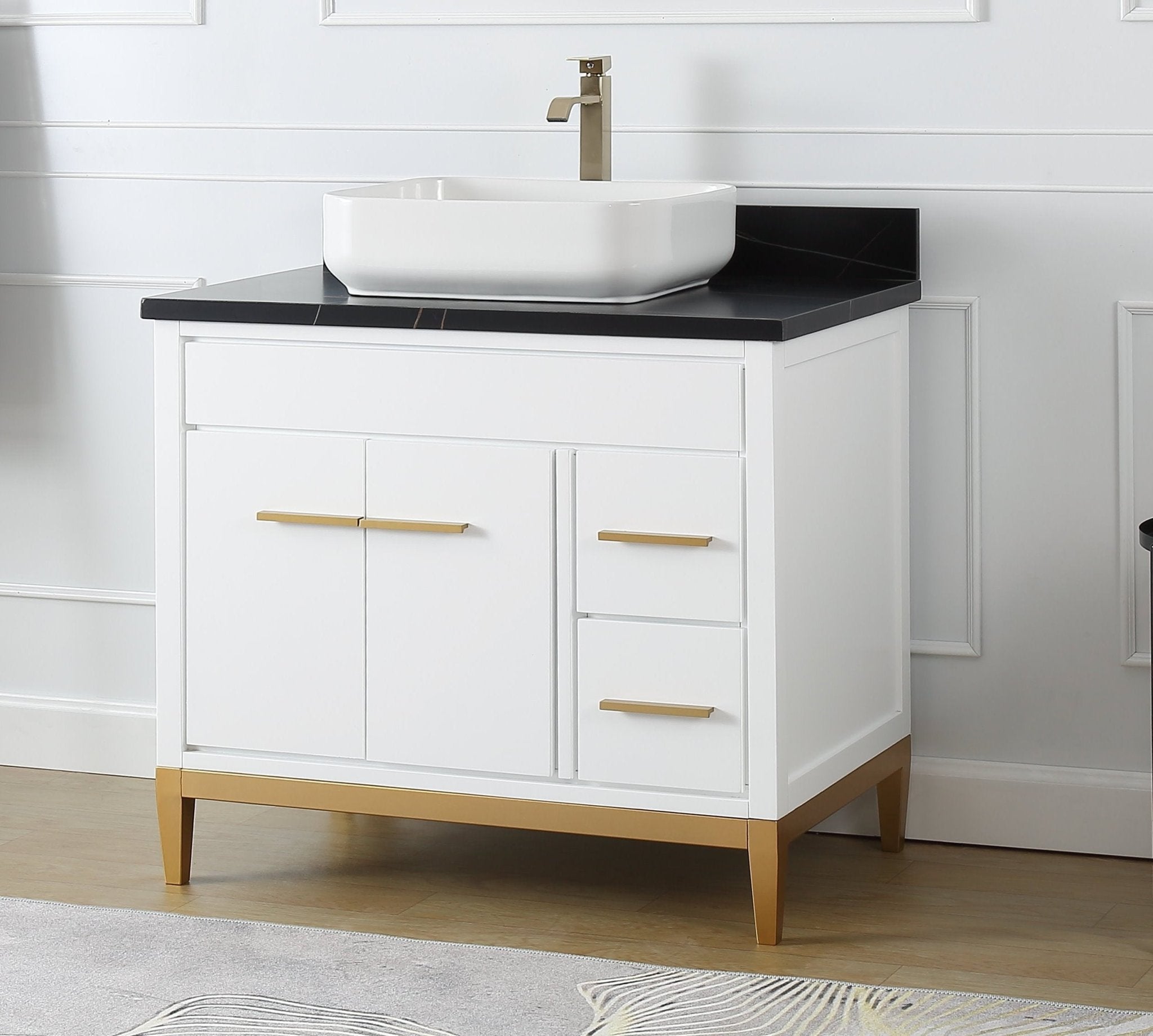 Chans Furniture TB-9936WT-36BK 36"  Tennant Brand Modern Style White Beatrice Vessel Sink Bathroom Vanity