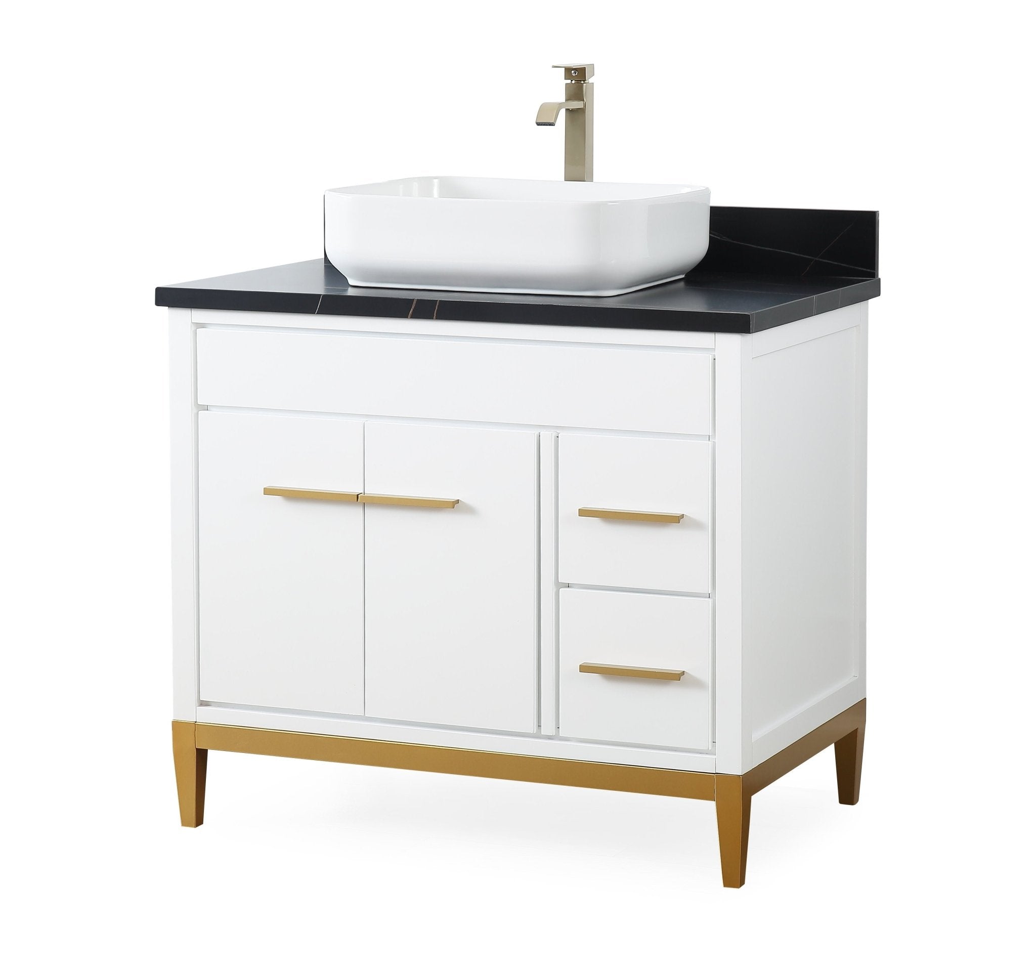 Chans Furniture TB-9936WT-36BK 36"  Tennant Brand Modern Style White Beatrice Vessel Sink Bathroom Vanity