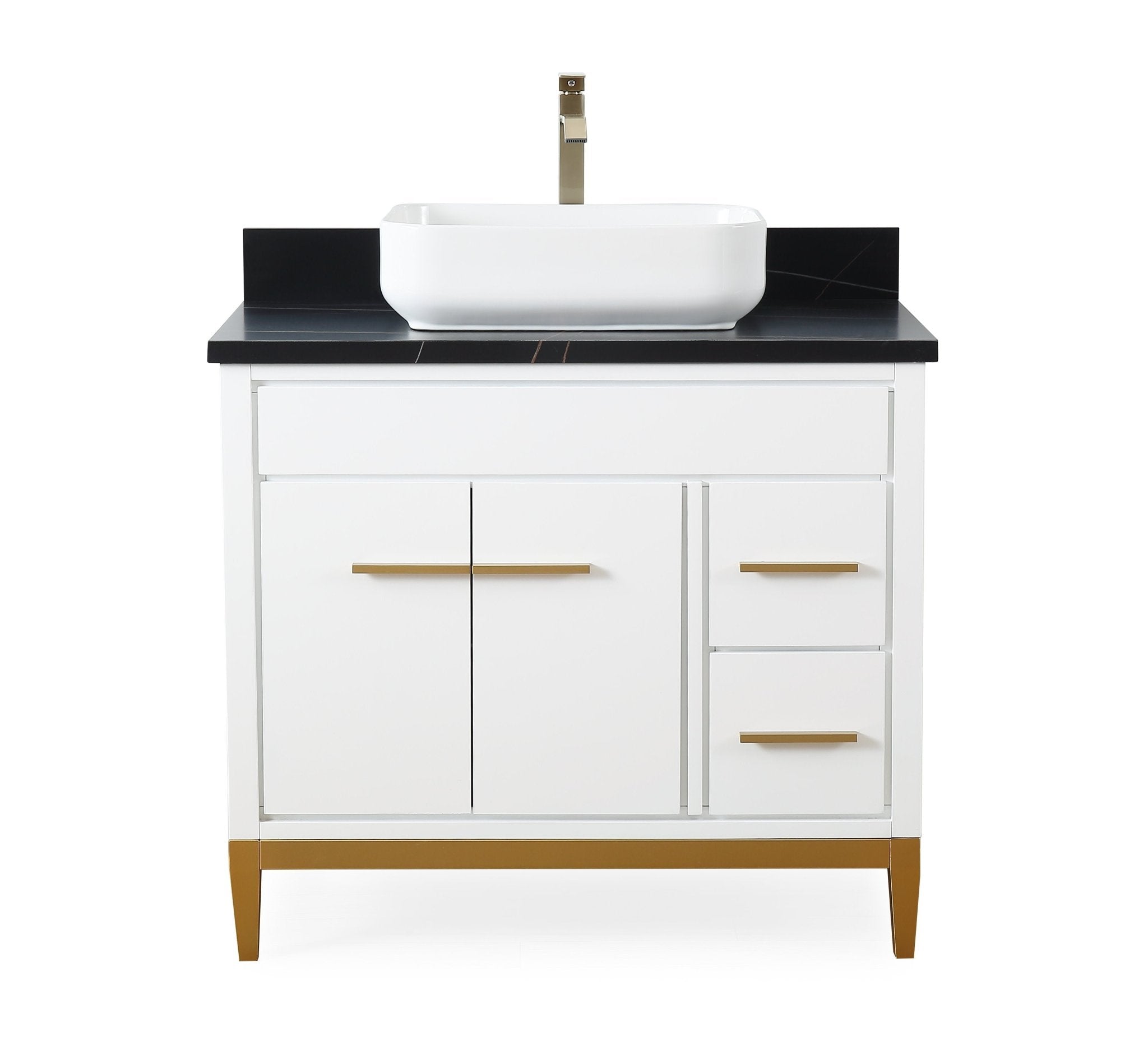 Chans Furniture TB-9936WT-36BK 36"  Tennant Brand Modern Style White Beatrice Vessel Sink Bathroom Vanity