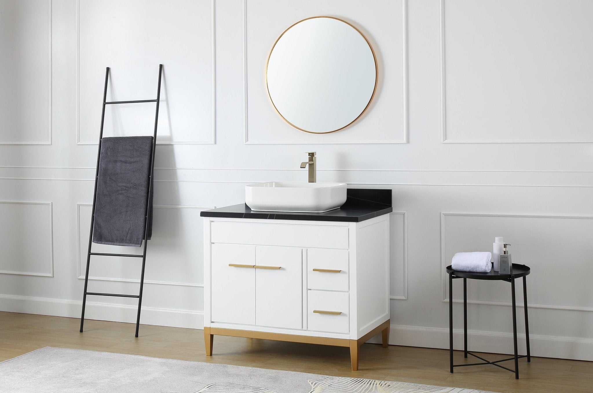 Chans Furniture TB-9936WT-36BK 36"  Tennant Brand Modern Style White Beatrice Vessel Sink Bathroom Vanity