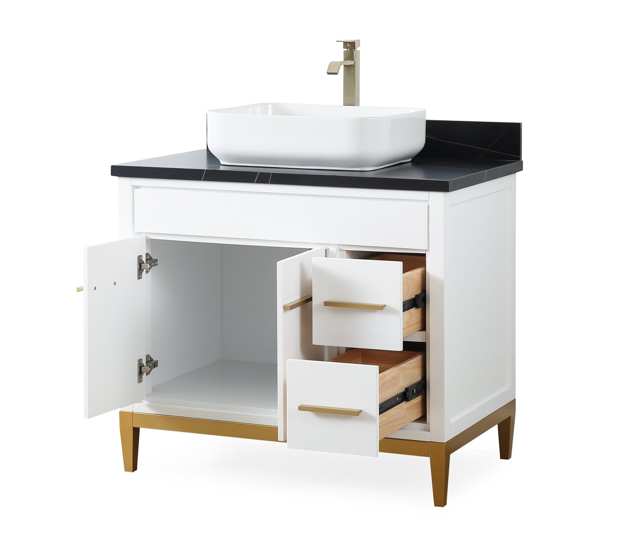 Chans Furniture TB-9936WT-36BK 36"  Tennant Brand Modern Style White Beatrice Vessel Sink Bathroom Vanity