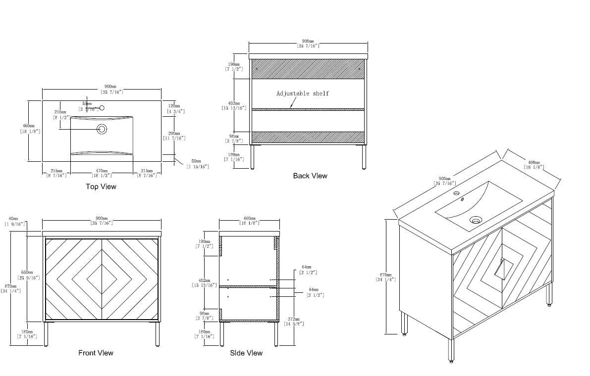 Chans Furniture AC-66WT36 36"  Tennant Brand Modern Style White Eileen Bathroom Sink Vanity