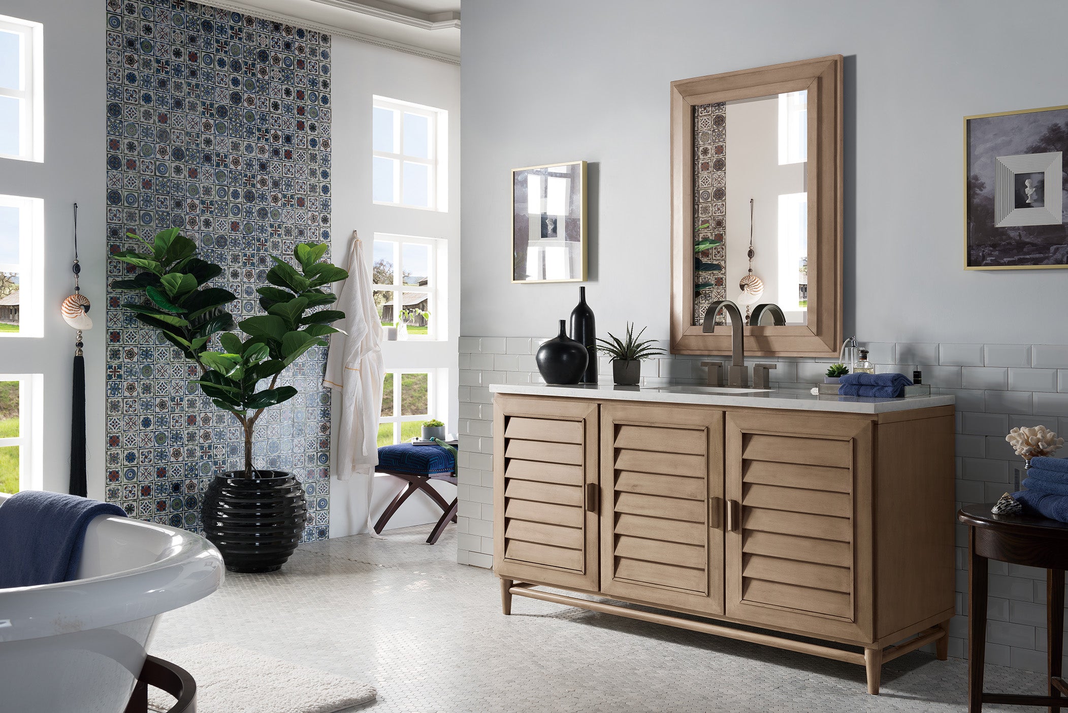 James Martin Portland 60" Single Vanity in Whitewashed Walnut with 3cm Countertop