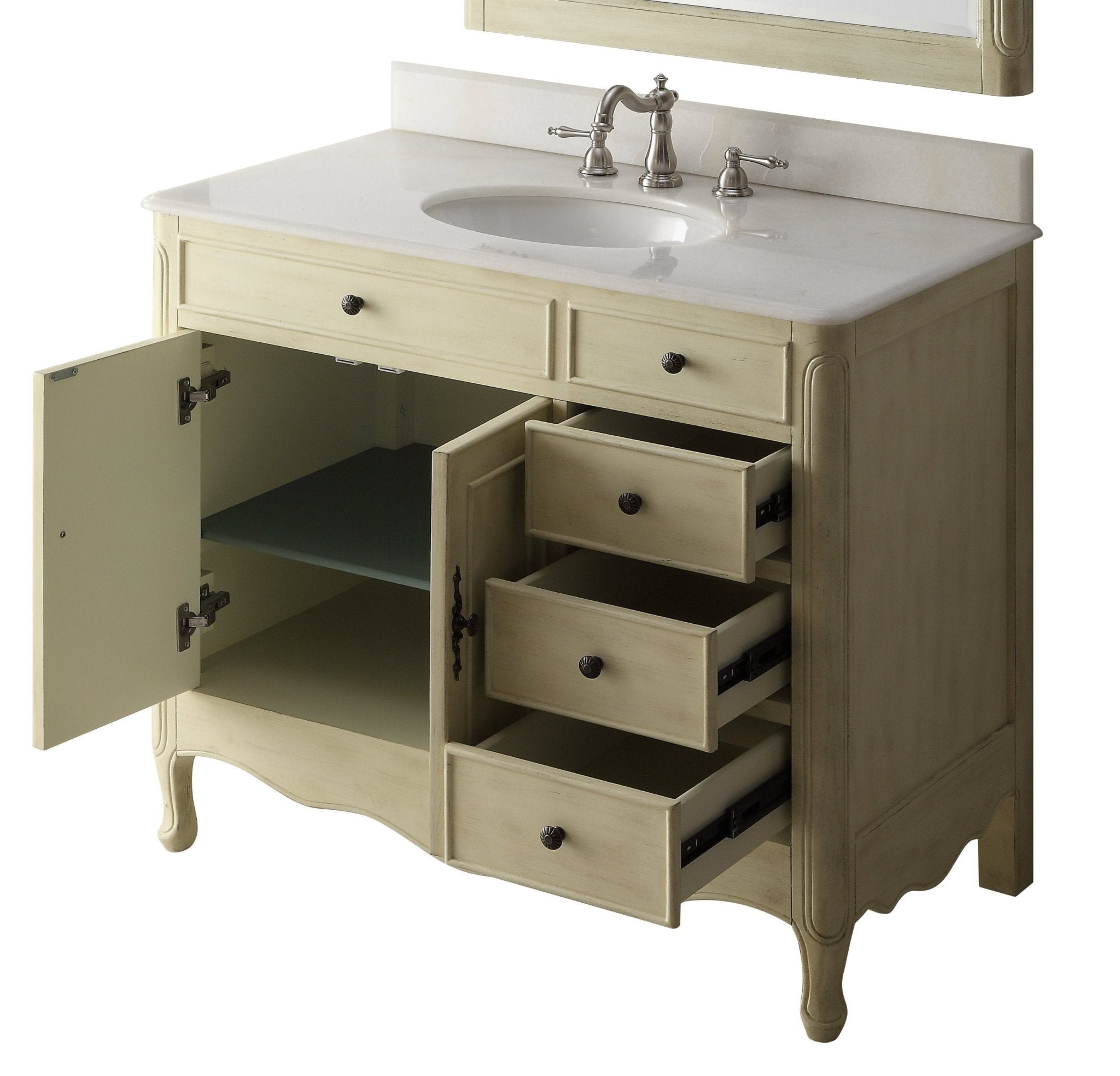 Chans Furniture HF-837WP 38 Inch Distressed Cream Cottage Style Daleville Bathroom Sink Vanity
