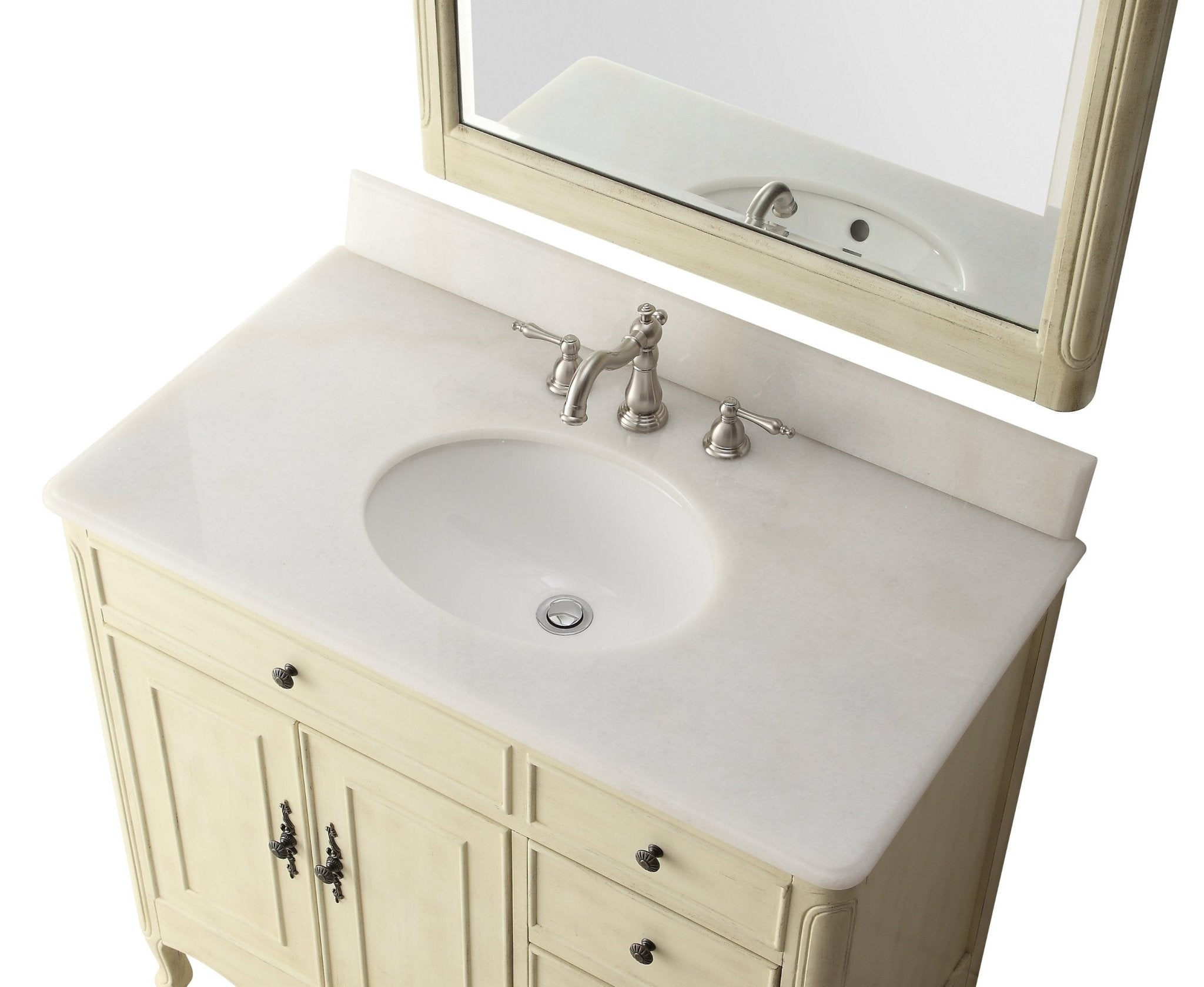 Chans Furniture HF-837WP 38 Inch Distressed Cream Cottage Style Daleville Bathroom Sink Vanity