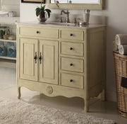 Chans Furniture HF-837WP 38 Inch Distressed Cream Cottage Style Daleville Bathroom Sink Vanity