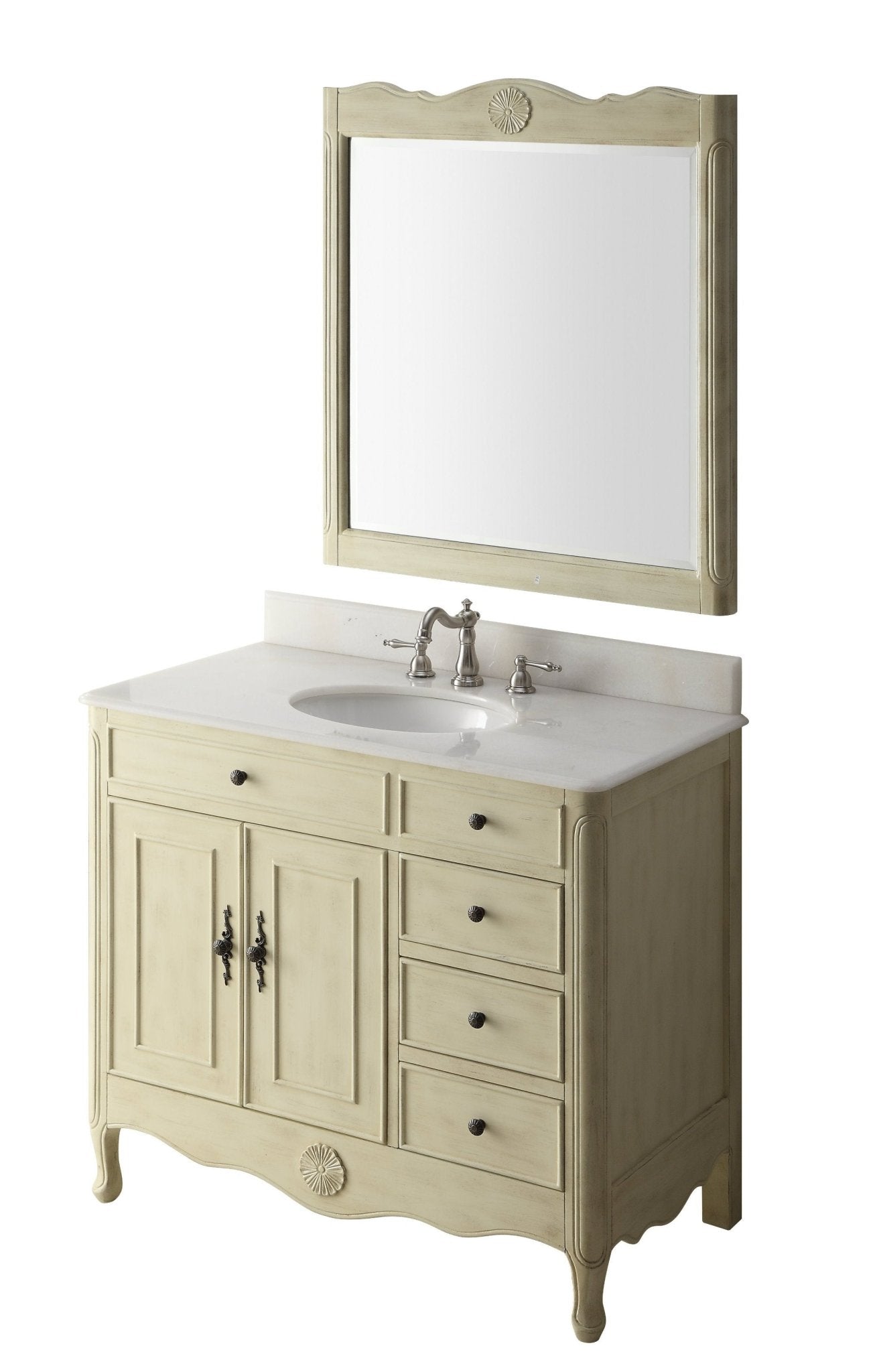 Chans Furniture HF-837WP 38 Inch Distressed Cream Cottage Style Daleville Bathroom Sink Vanity