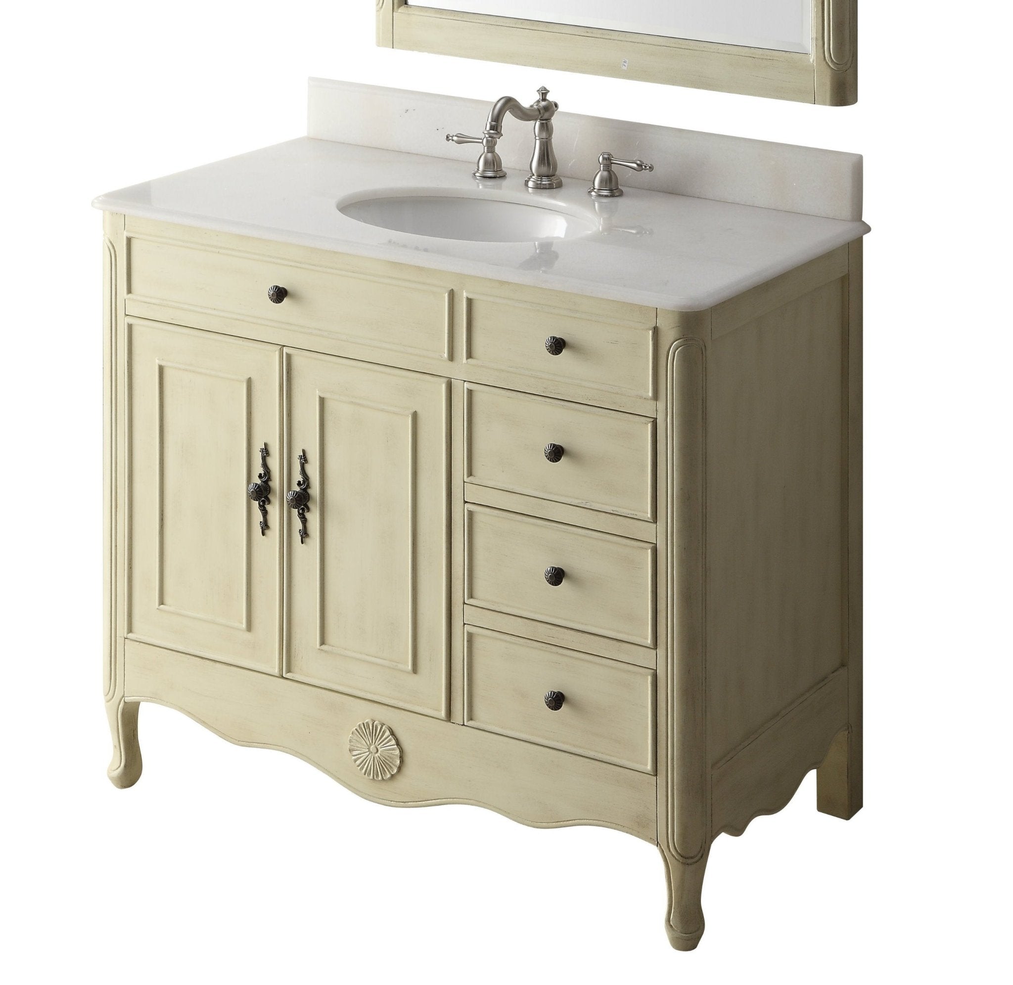 Chans Furniture HF-837WP 38 Inch Distressed Cream Cottage Style Daleville Bathroom Sink Vanity