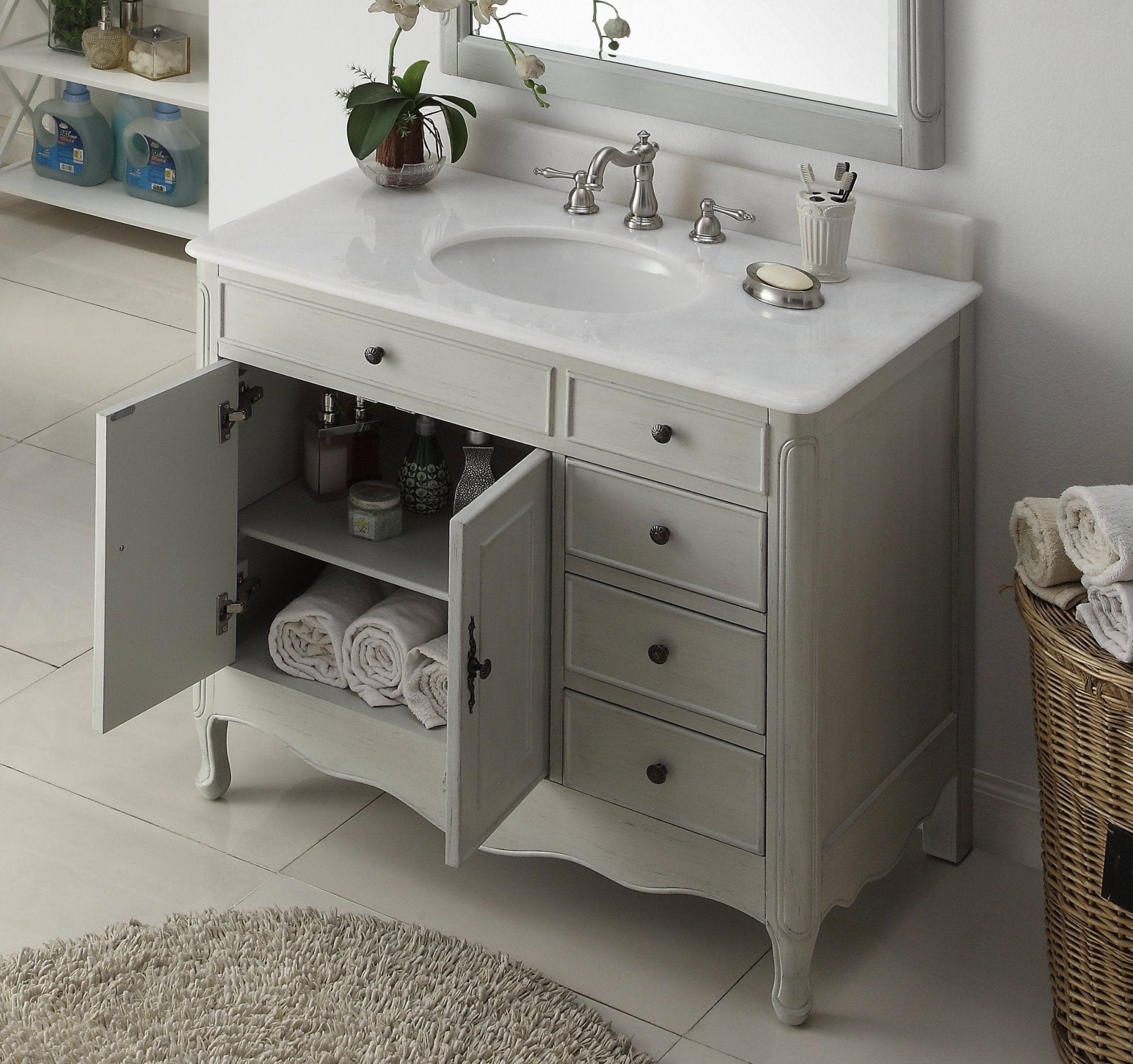 Chans Furniture HF-837CK 38 Inch Distressed Gray Cottage Style Daleville Bathroom Sink Vanity
