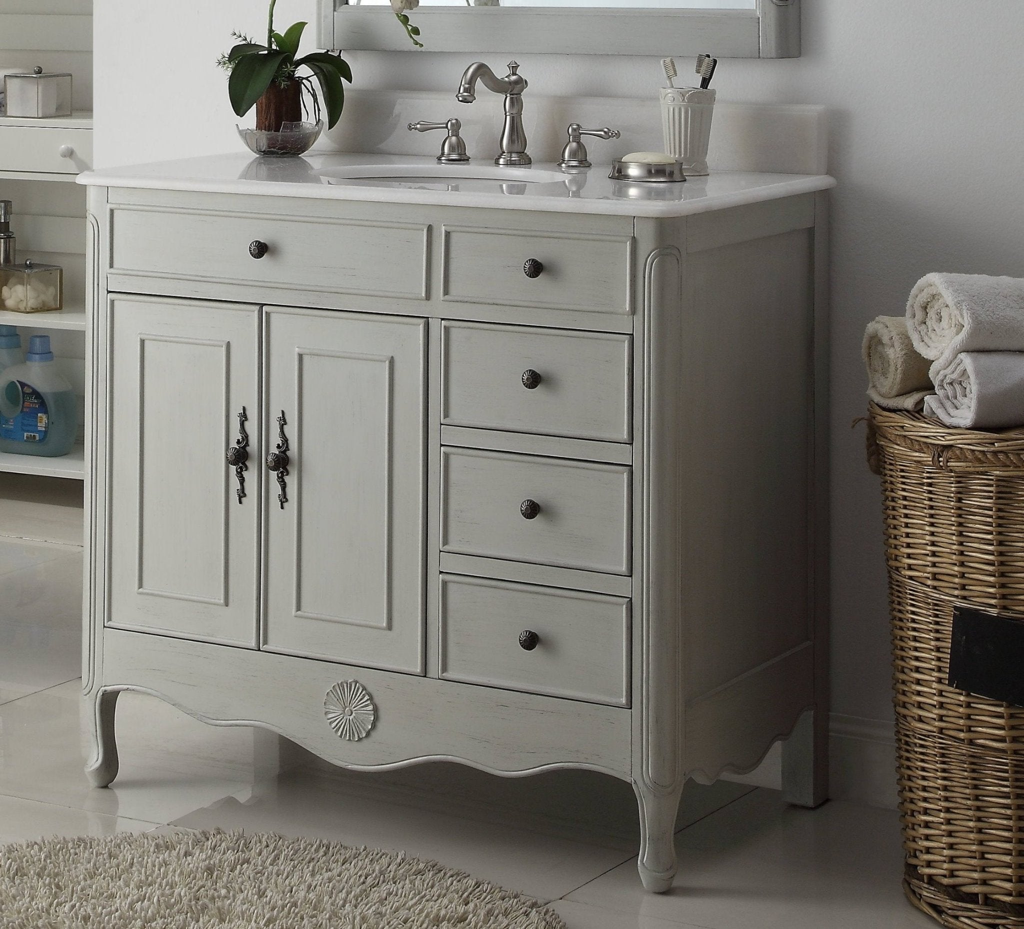 Chans Furniture HF-837CK 38 Inch Distressed Gray Cottage Style Daleville Bathroom Sink Vanity