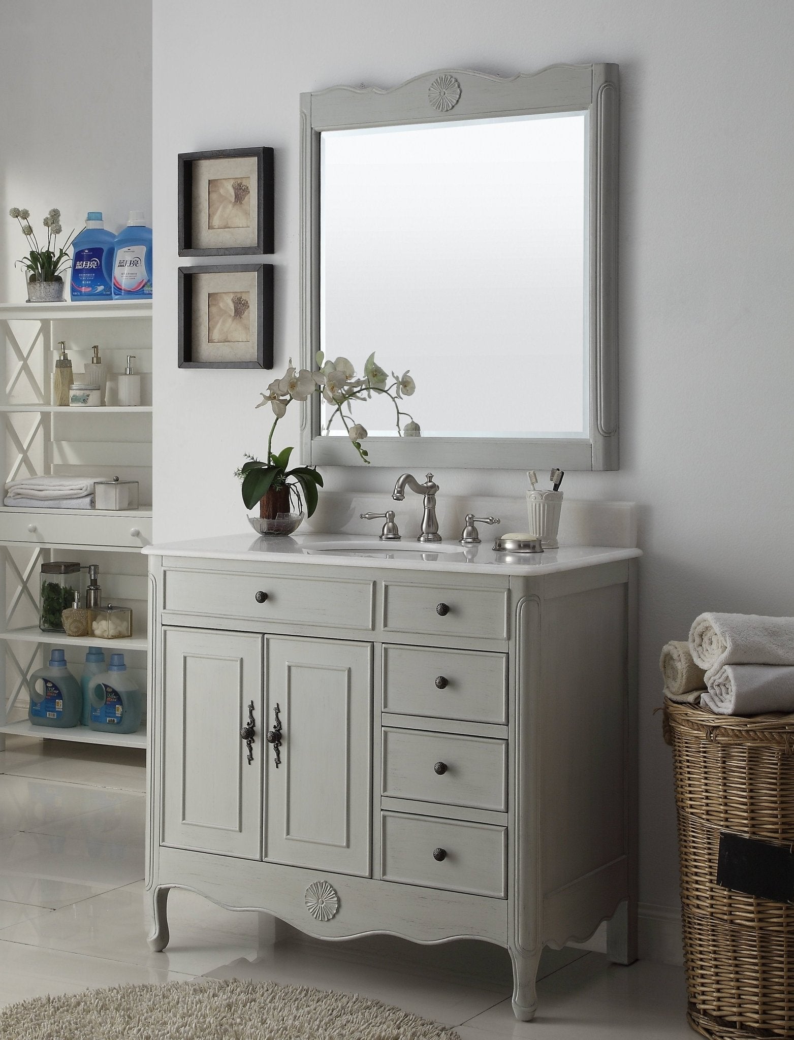 Chans Furniture HF-837CK 38 Inch Distressed Gray Cottage Style Daleville Bathroom Sink Vanity