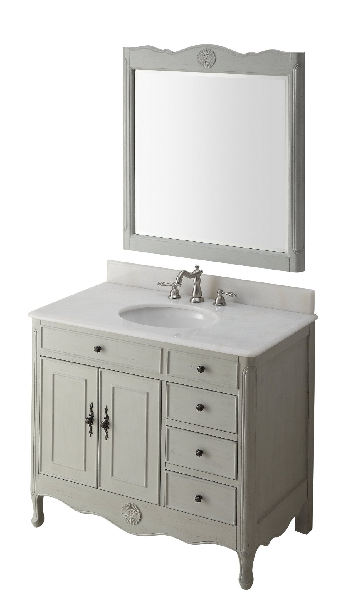 Chans Furniture HF-837CK 38 Inch Distressed Gray Cottage Style Daleville Bathroom Sink Vanity