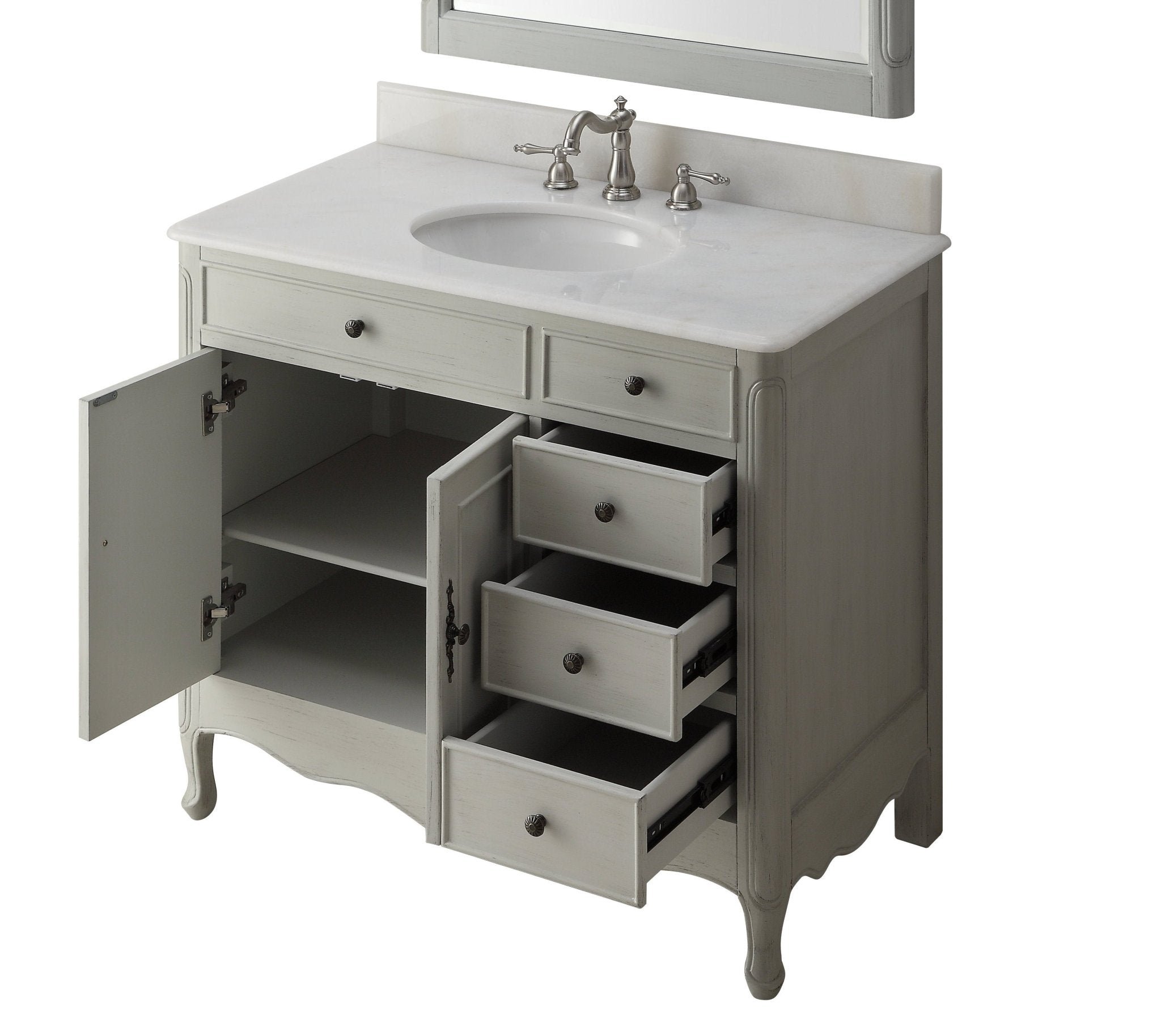 Chans Furniture HF-837CK 38 Inch Distressed Gray Cottage Style Daleville Bathroom Sink Vanity