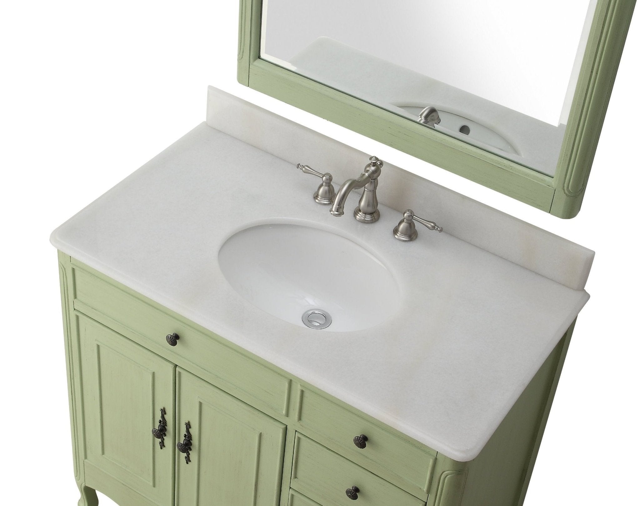 Chans Furniture HF-837G 38 Inch Distressed Green Cottage Style Daleville Bathroom Sink Vanity