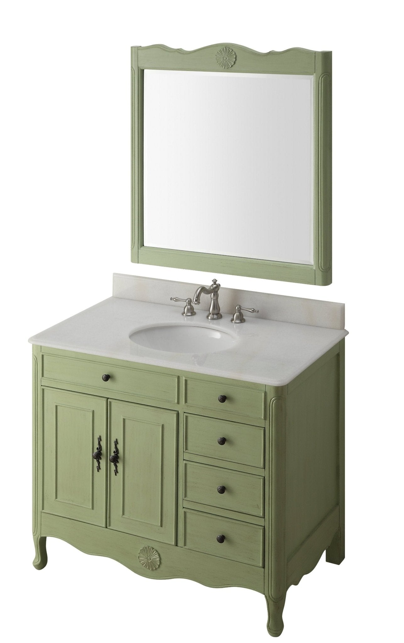 Chans Furniture HF-837G 38 Inch Distressed Green Cottage Style Daleville Bathroom Sink Vanity