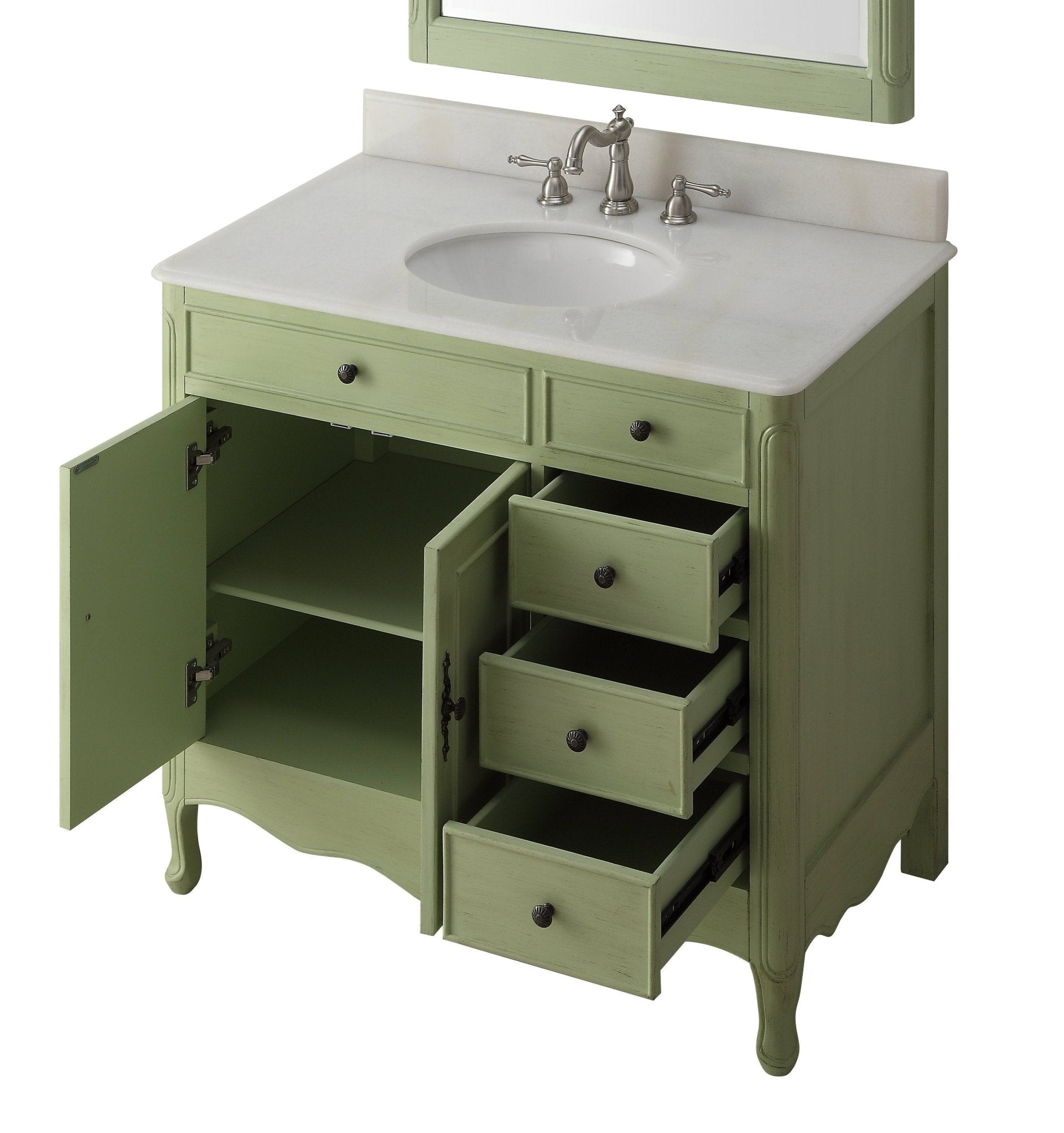 Chans Furniture HF-837G 38 Inch Distressed Green Cottage Style Daleville Bathroom Sink Vanity
