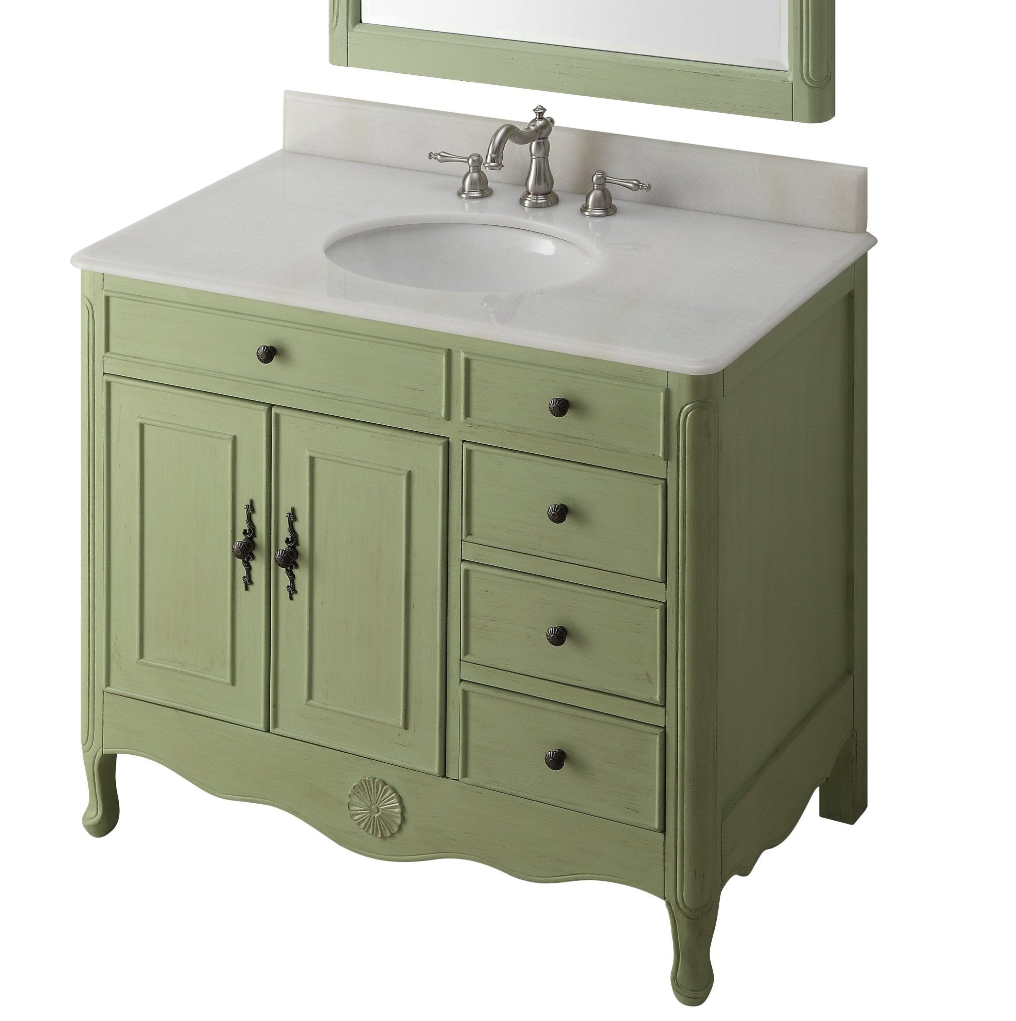 Chans Furniture HF-837G 38 Inch Distressed Green Cottage Style Daleville Bathroom Sink Vanity
