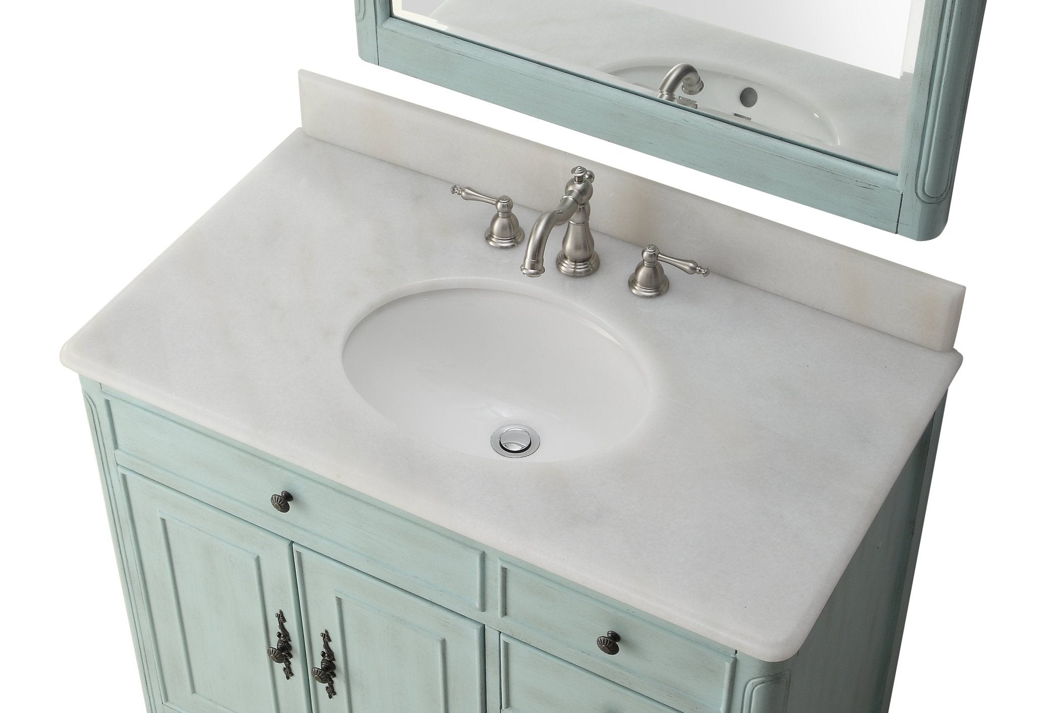 Chans Furniture HF-837LB 38 Inch Distressed Light Blue Cottage Style Daleville Bathroom Sink Vanity