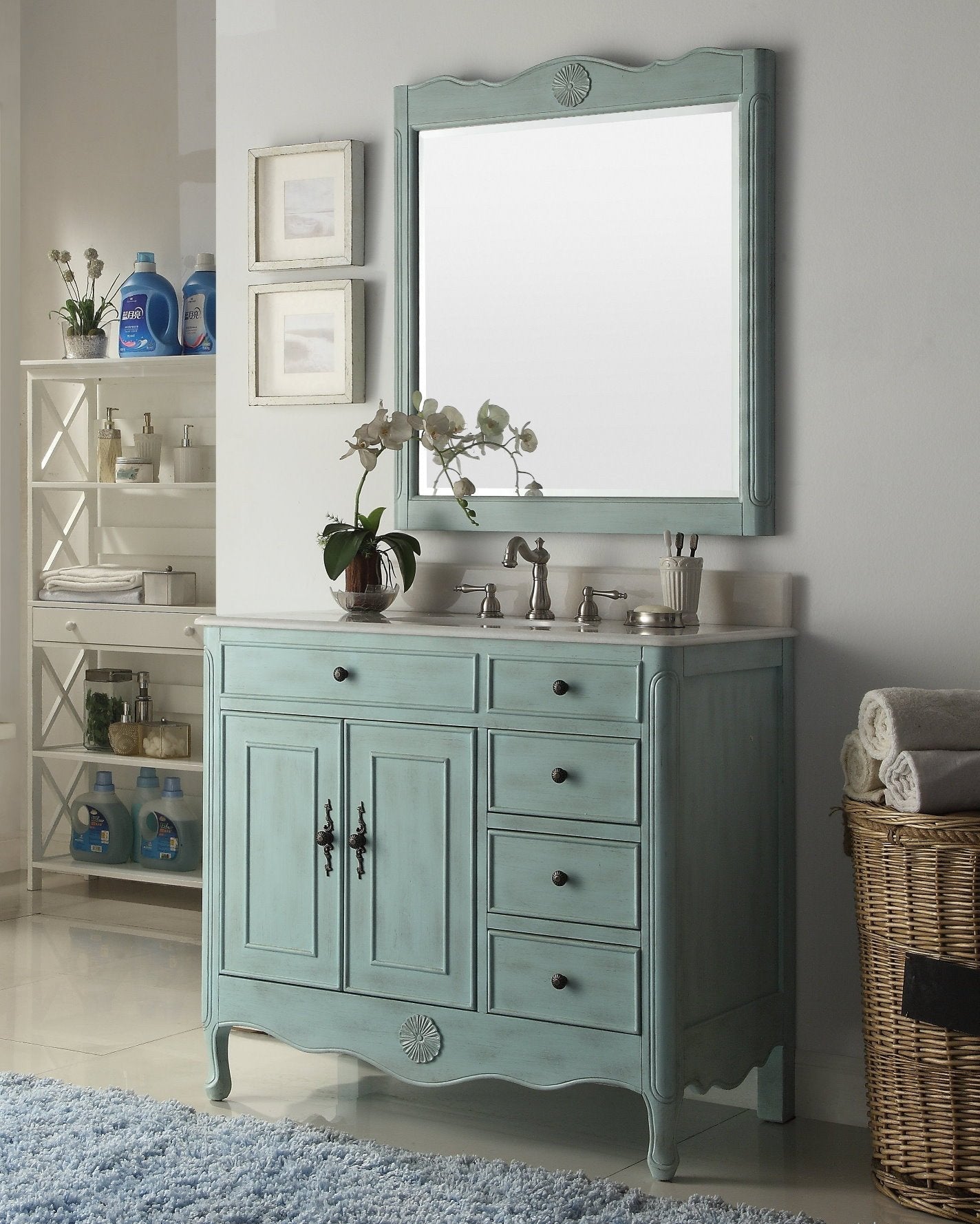 Chans Furniture HF-837LB 38 Inch Distressed Light Blue Cottage Style Daleville Bathroom Sink Vanity