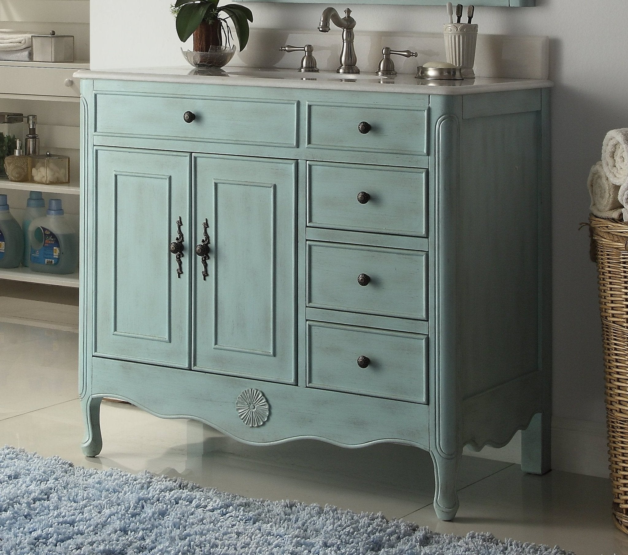 Chans Furniture HF-837LB 38 Inch Distressed Light Blue Cottage Style Daleville Bathroom Sink Vanity