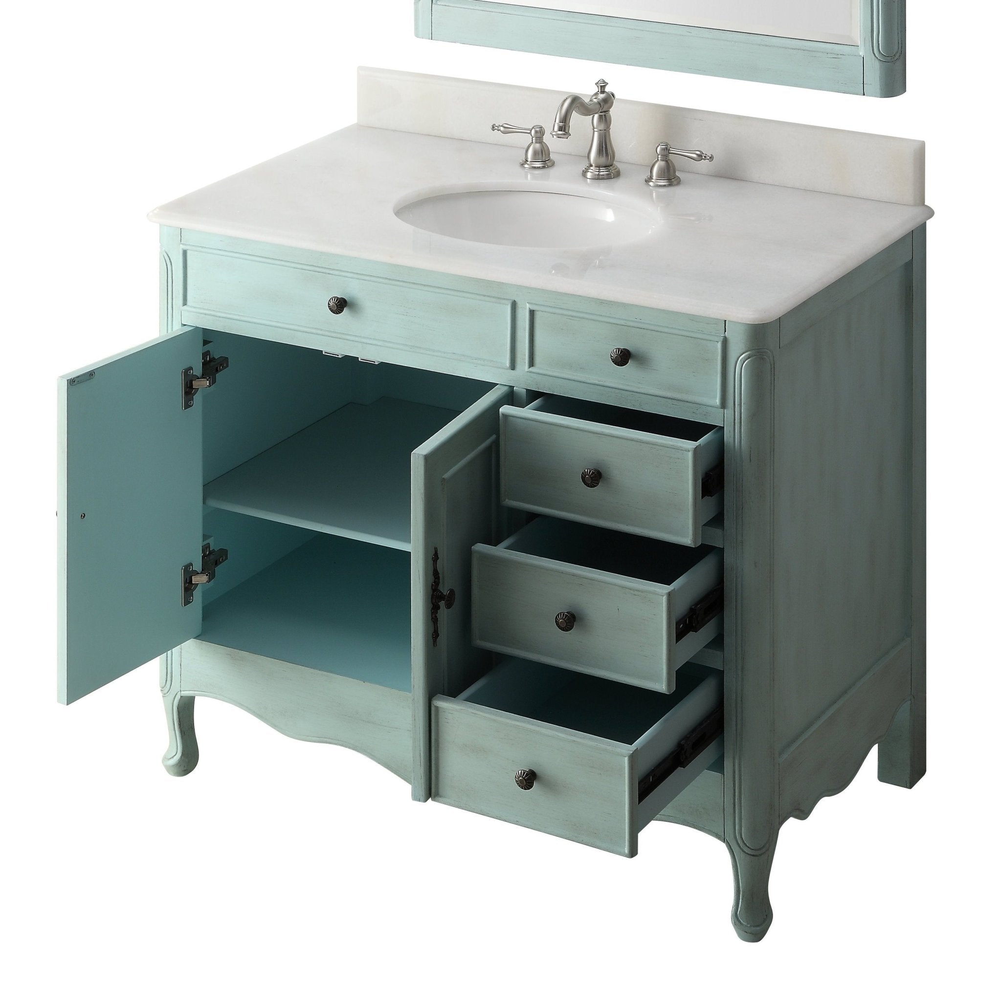 Chans Furniture HF-837LB 38 Inch Distressed Light Blue Cottage Style Daleville Bathroom Sink Vanity
