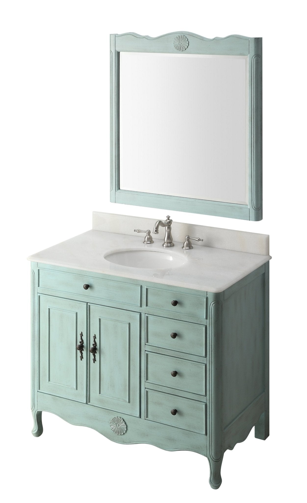 Chans Furniture HF-837LB 38 Inch Distressed Light Blue Cottage Style Daleville Bathroom Sink Vanity